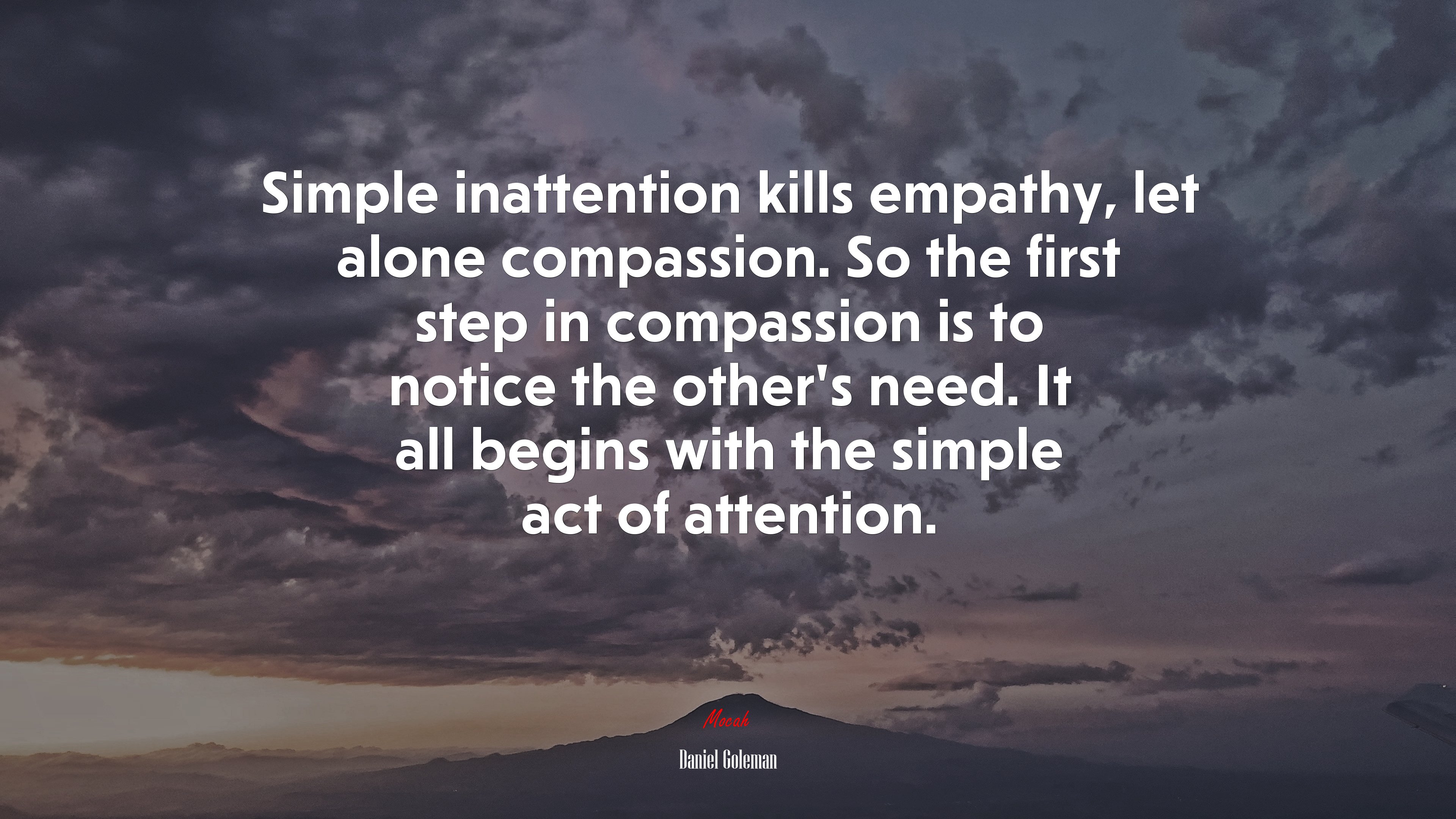 Simple inattention kills empathy, let alone compassion. So the first step in compassion is to notice the other’s need. It all begins with the simple act of attention. | Daniel Goleman quote HD Wallpaper