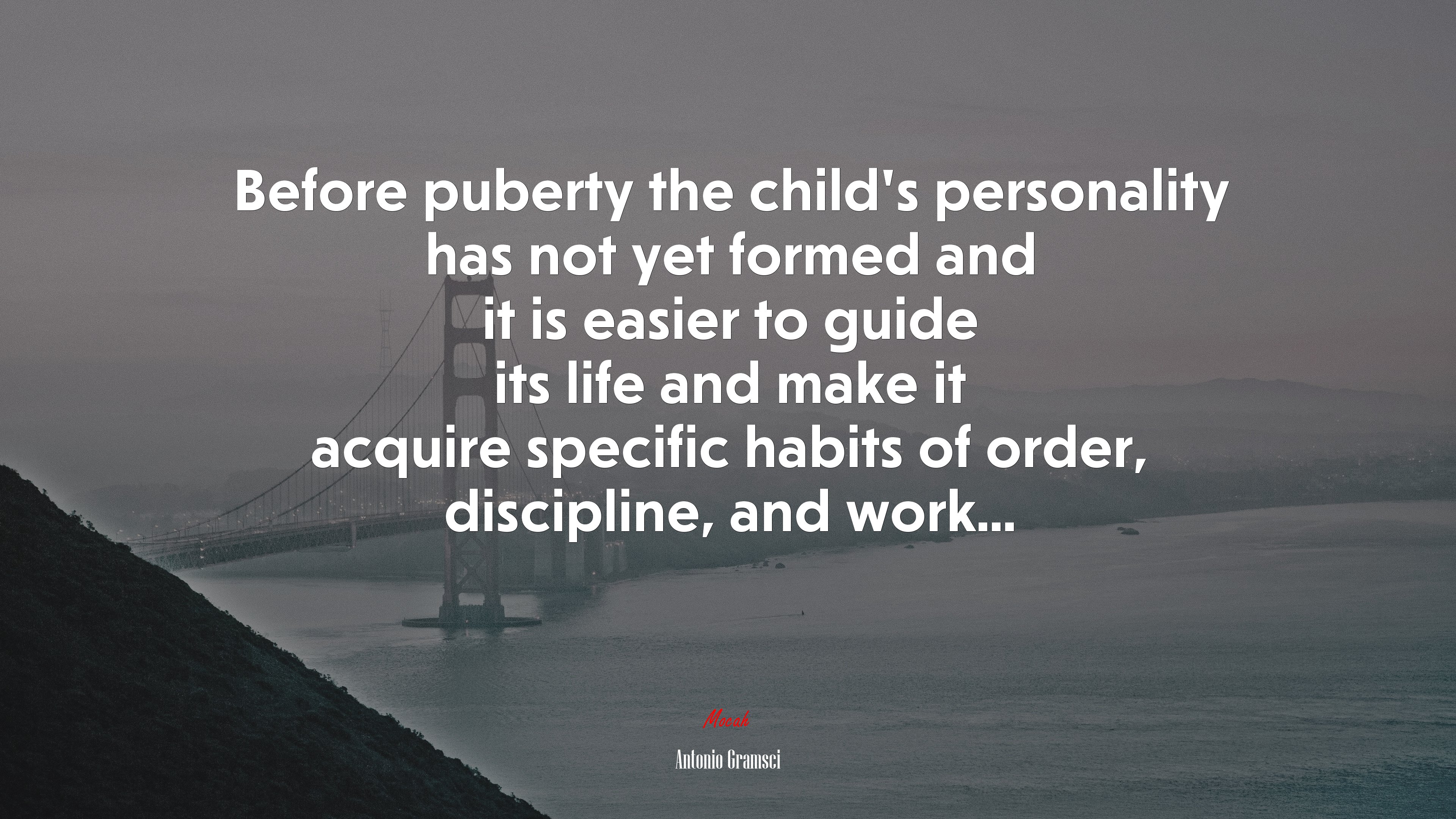 Before puberty the child’s personality has not yet formed and it is easier to guide its life and make it acquire specific habits of order, discipline, and work... | Antonio Gramsci quote HD Wallpaper