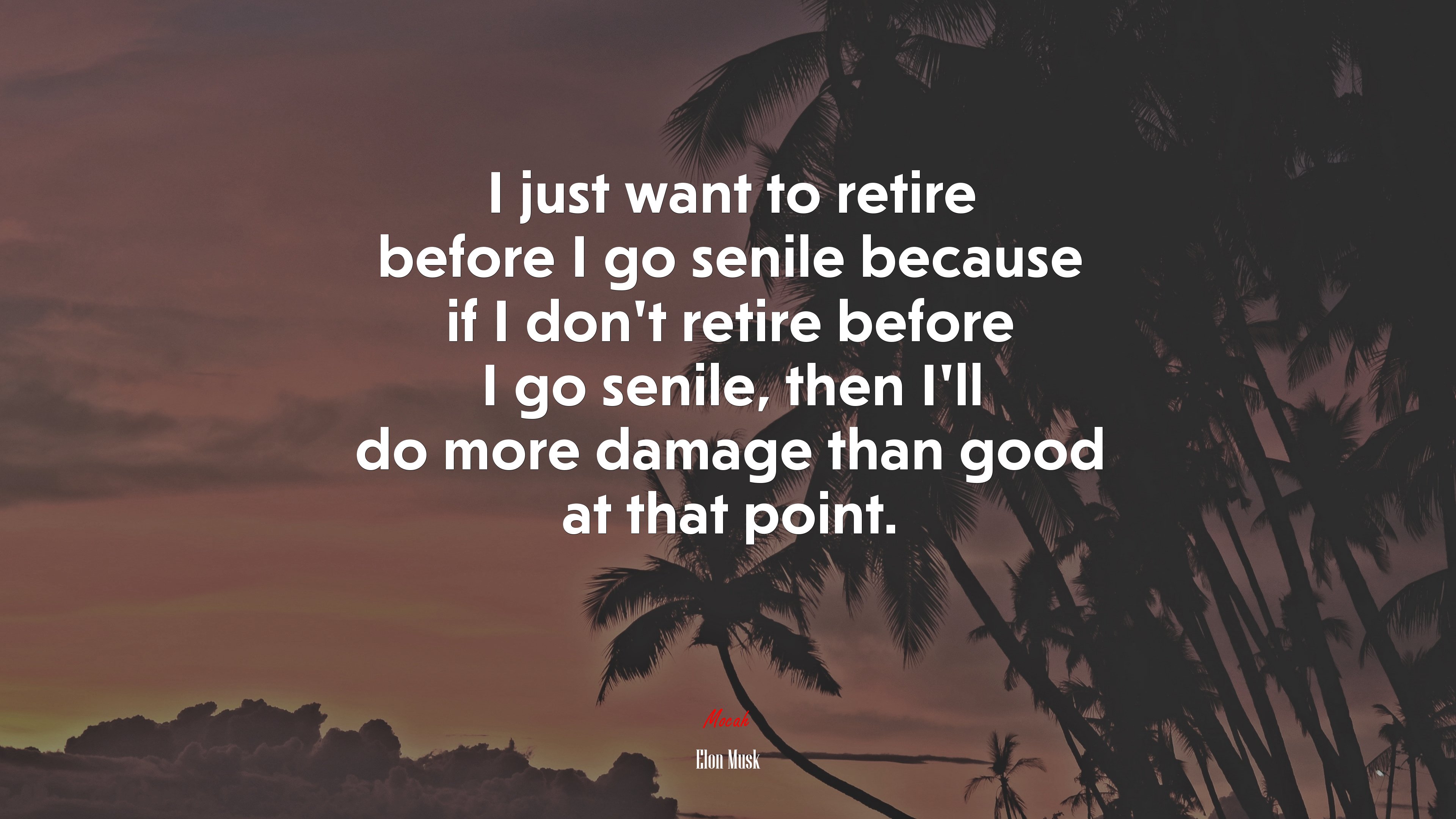 I just want to retire before I go senile because if I don’t retire before I go senile, then I’ll do more damage than good at that point. | Elon Musk quote HD Wallpaper