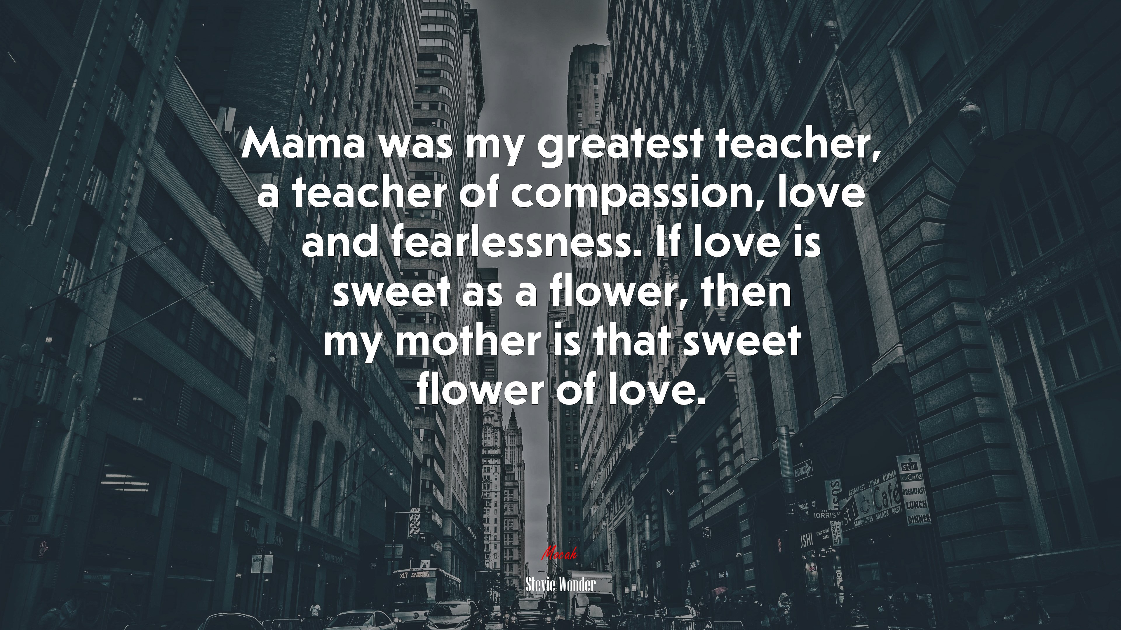 Mama was my greatest teacher, a teacher of compassion, love and fearlessness. If love is sweet as a flower, then my mother is that sweet flower of love. | Stevie Wonder quote HD Wallpaper