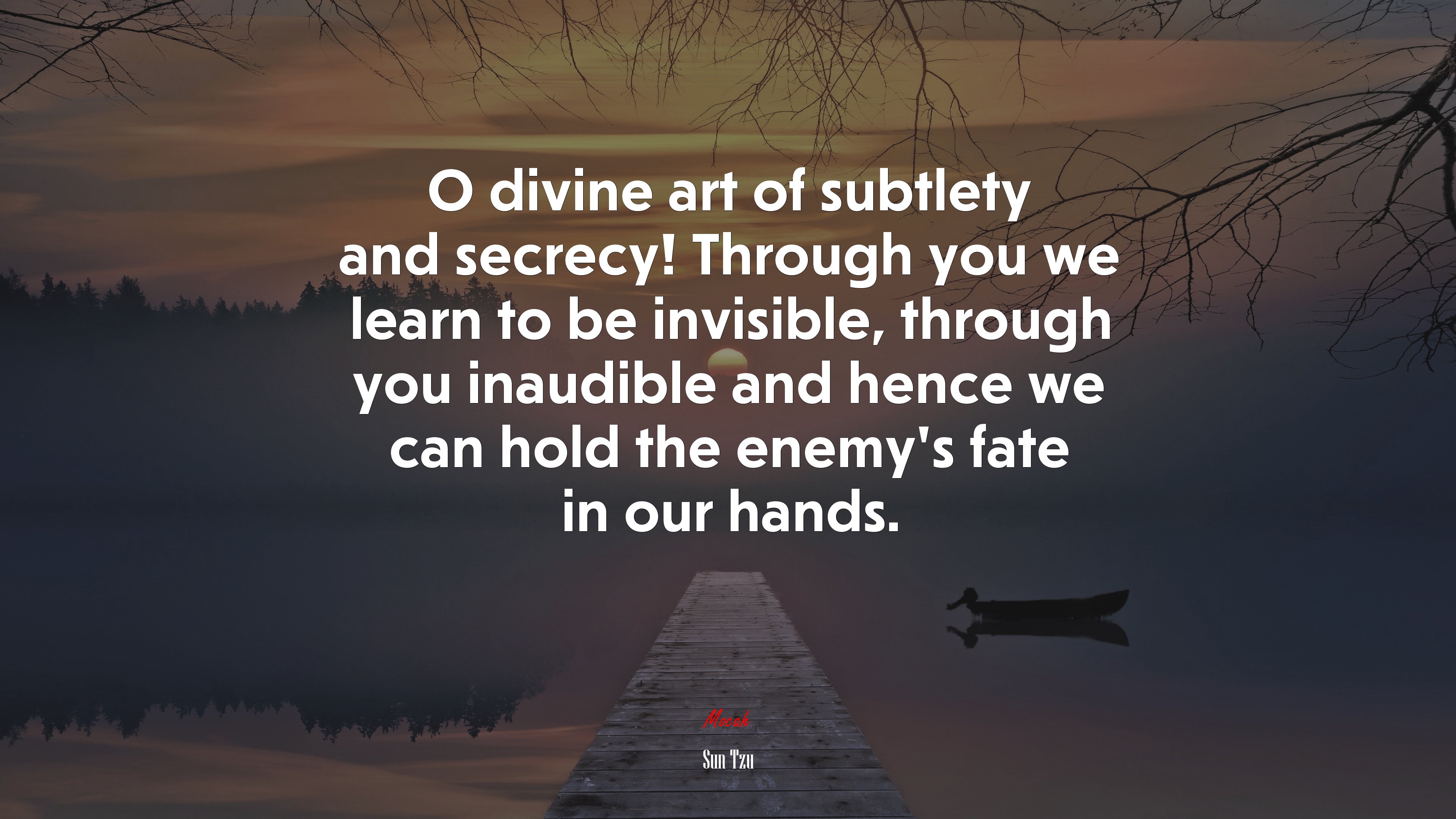 O divine art of subtlety and secrecy! Through you we learn to be invisible, through you inaudible and hence we can hold the enemy’s fate in our hands. | Sun Tzu quote HD Wallpaper