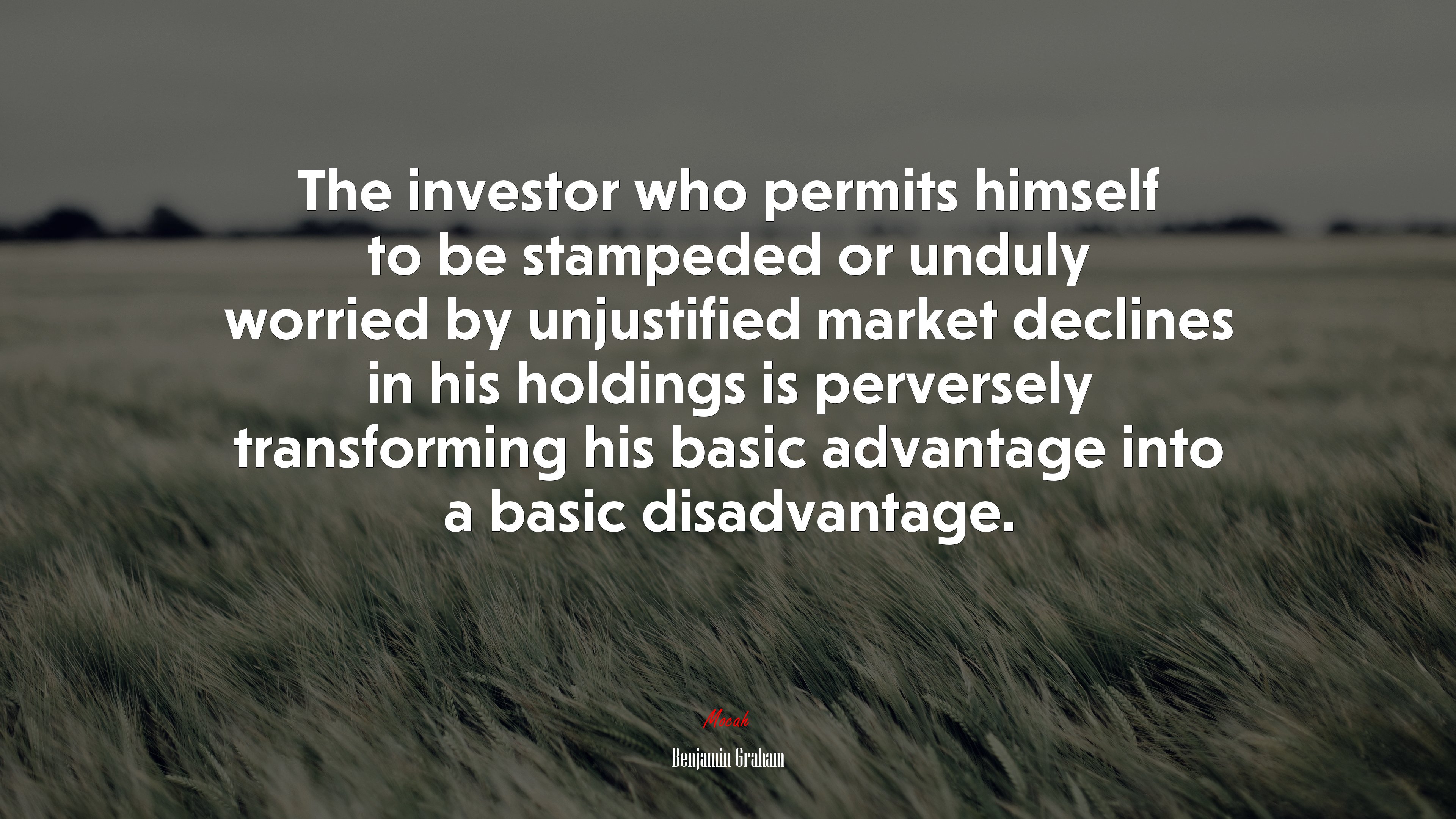 The investor who permits himself to be stampeded or unduly worried by unjustified market declines in his holdings is perversely transforming his basic advantage into a basic disadvantage. | Benjamin Graham quote HD Wallpaper