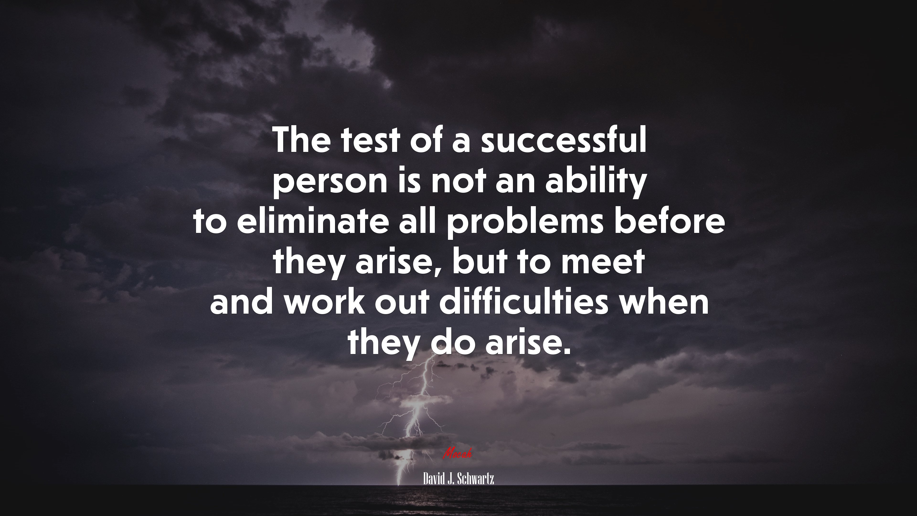The test of a successful person is not an ability to eliminate all problems before they arise, but to meet and work out difficulties when they do arise. | David J. Schwartz quote HD Wallpaper