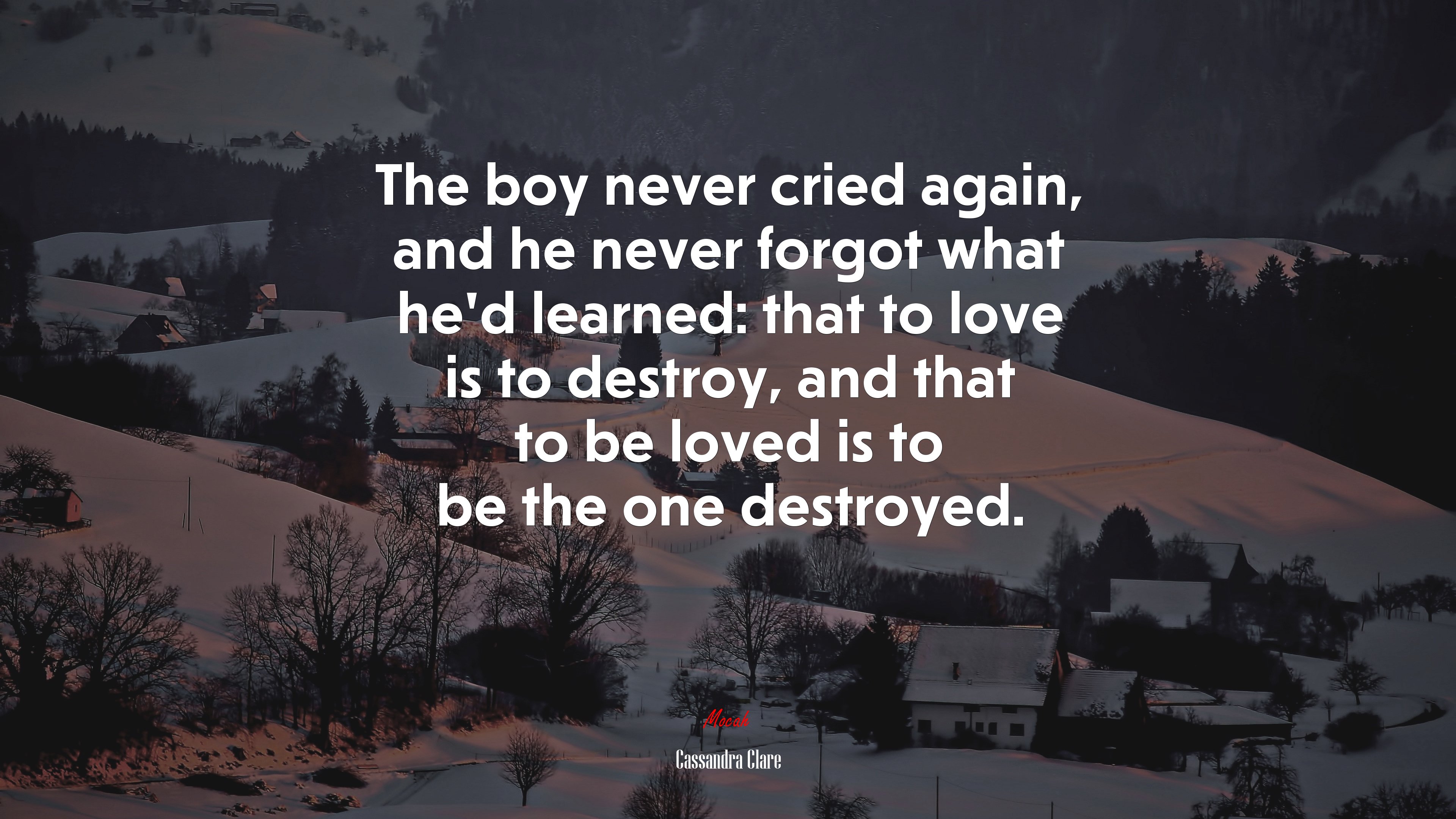 The boy never cried again, and he never forgot what he’d learned: that to love is to destroy, and that to be loved is to be the one destroyed. | Cassandra Clare quote HD Wallpaper