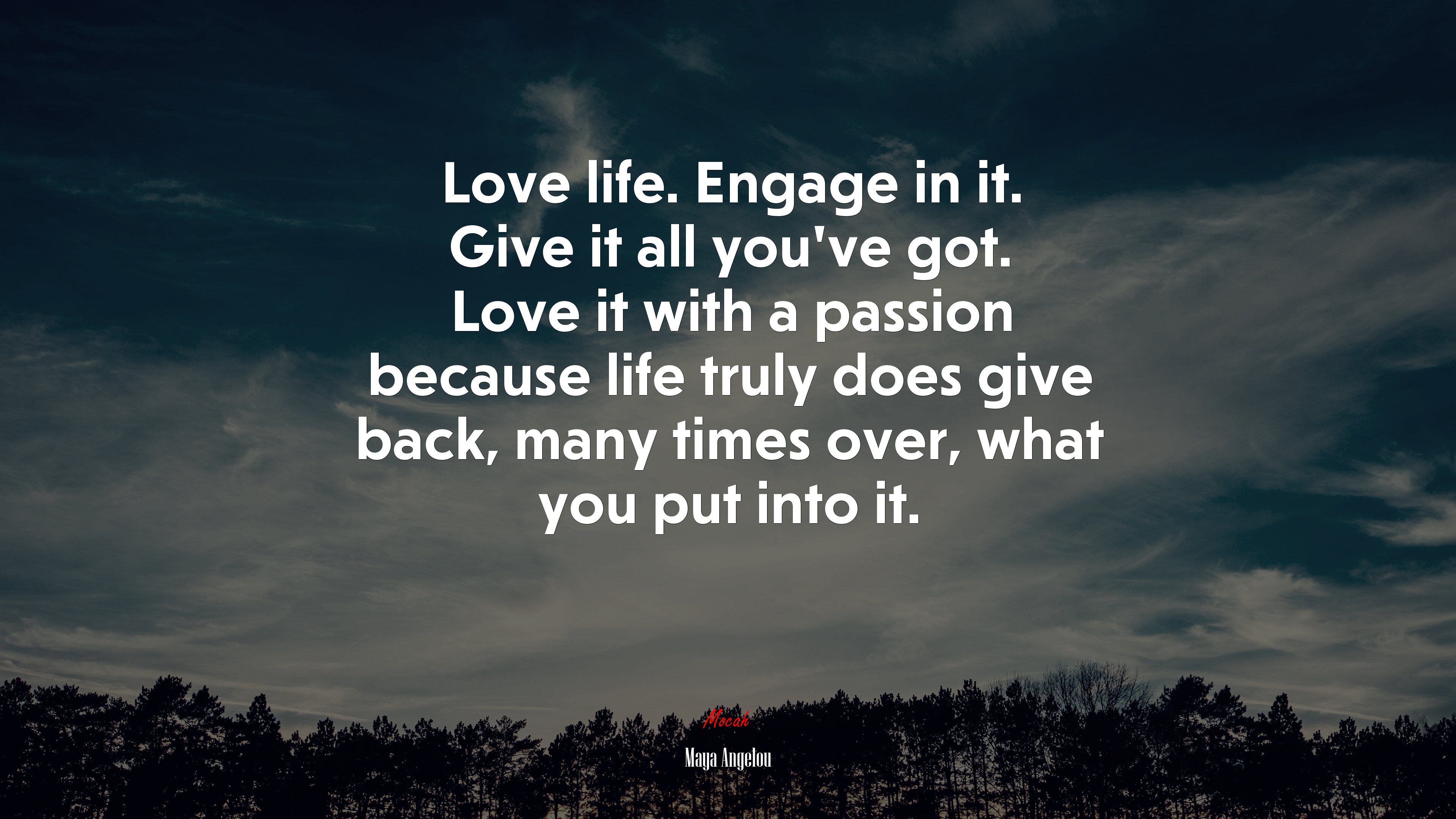 Love life. Engage in it. Give it all you’ve got. Love it with a passion because life truly does give back, many times over, what you put into it. | Maya Angelou quote HD Wallpaper