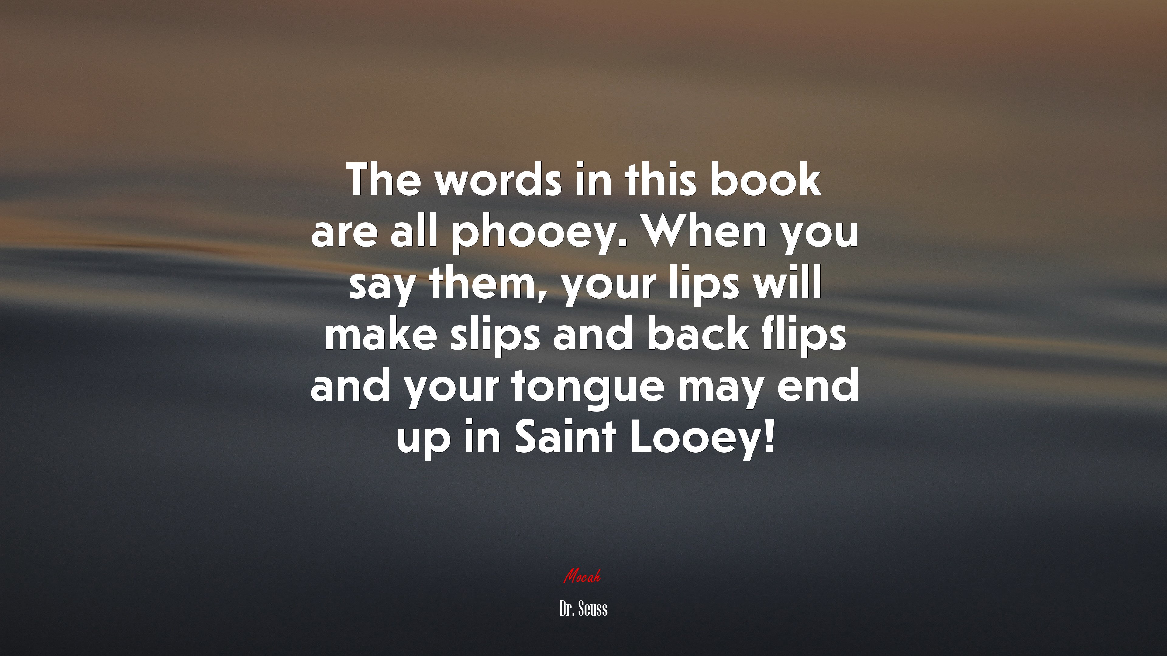 The words in this book are all phooey. When you say them, your lips will make slips and back flips and your tongue may end up in Saint Looey! | Dr. Seuss quote HD Wallpaper