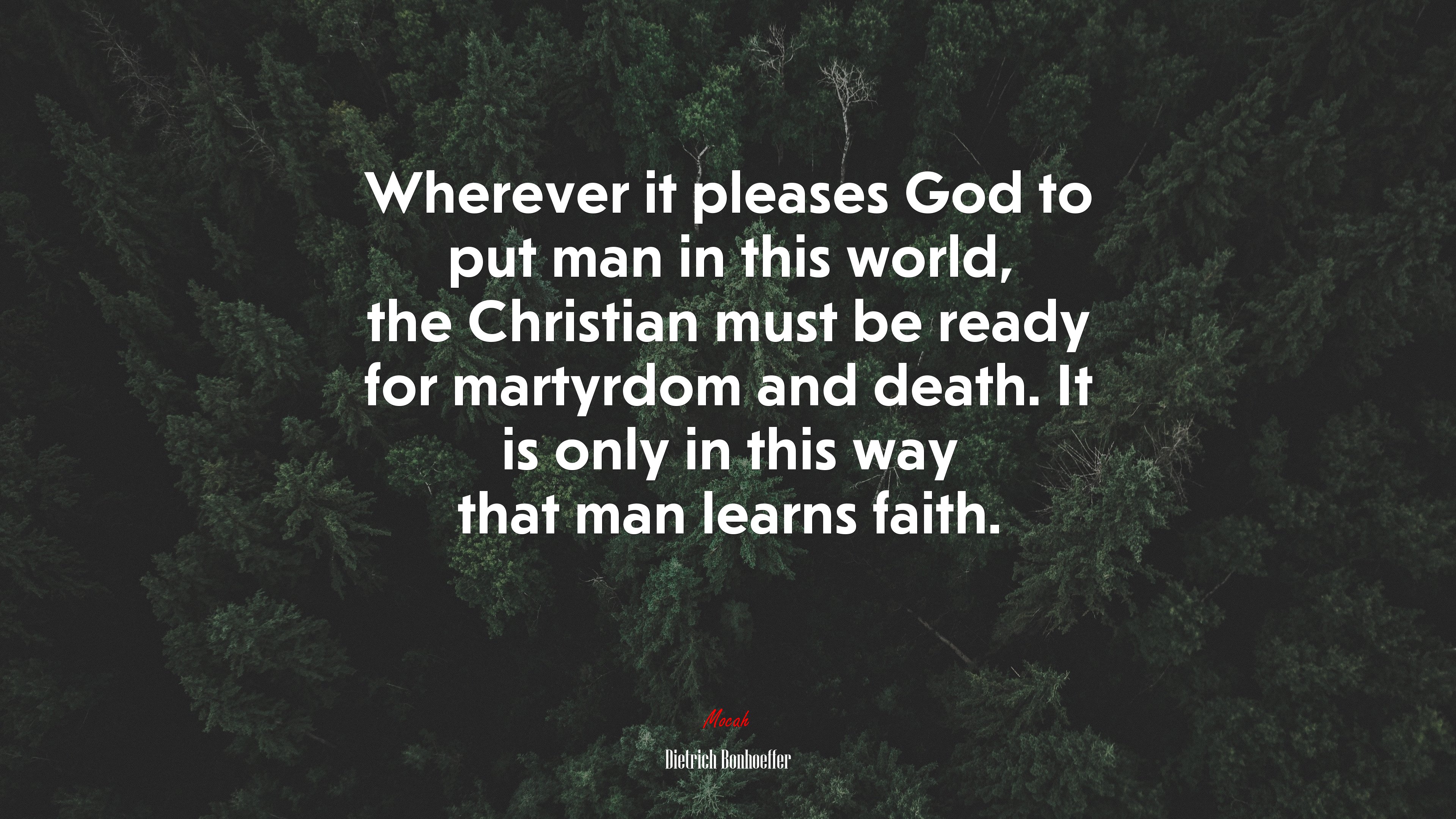 Wherever it pleases God to put man in this world, the Christian must be ready for martyrdom and death. It is only in this way that man learns faith. | Dietrich Bonhoeffer quote HD Wallpaper