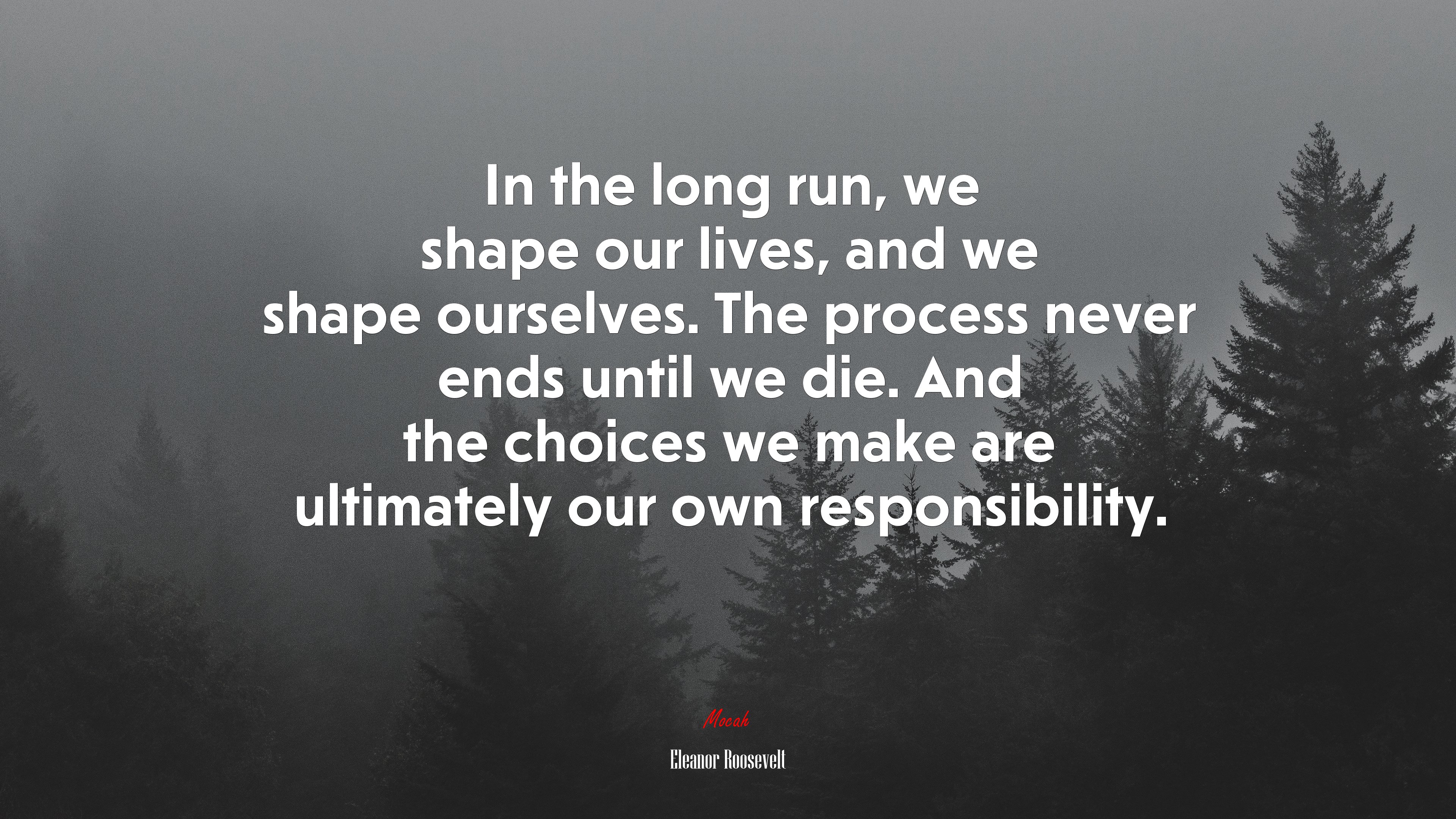 In the long run, we shape our lives, and we shape ourselves. The process never ends until we die. And the choices we make are ultimately our own responsibility. | Eleanor Roosevelt quote HD Wallpaper