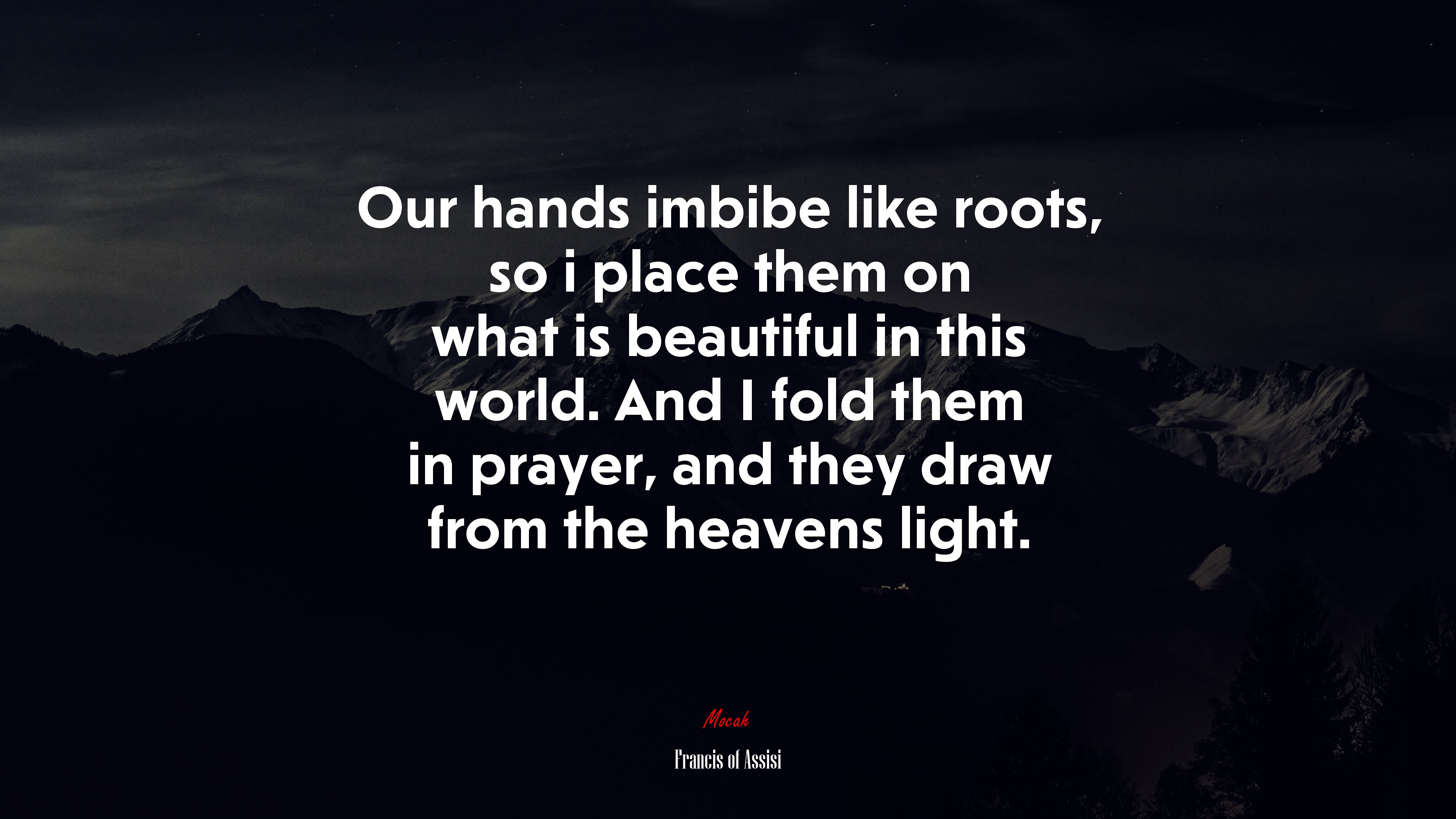 Our hands imbibe like roots, so i place them on what is beautiful in this world. And I fold them in prayer, and they draw from the heavens light. | Francis of Assisi quote HD Wallpaper