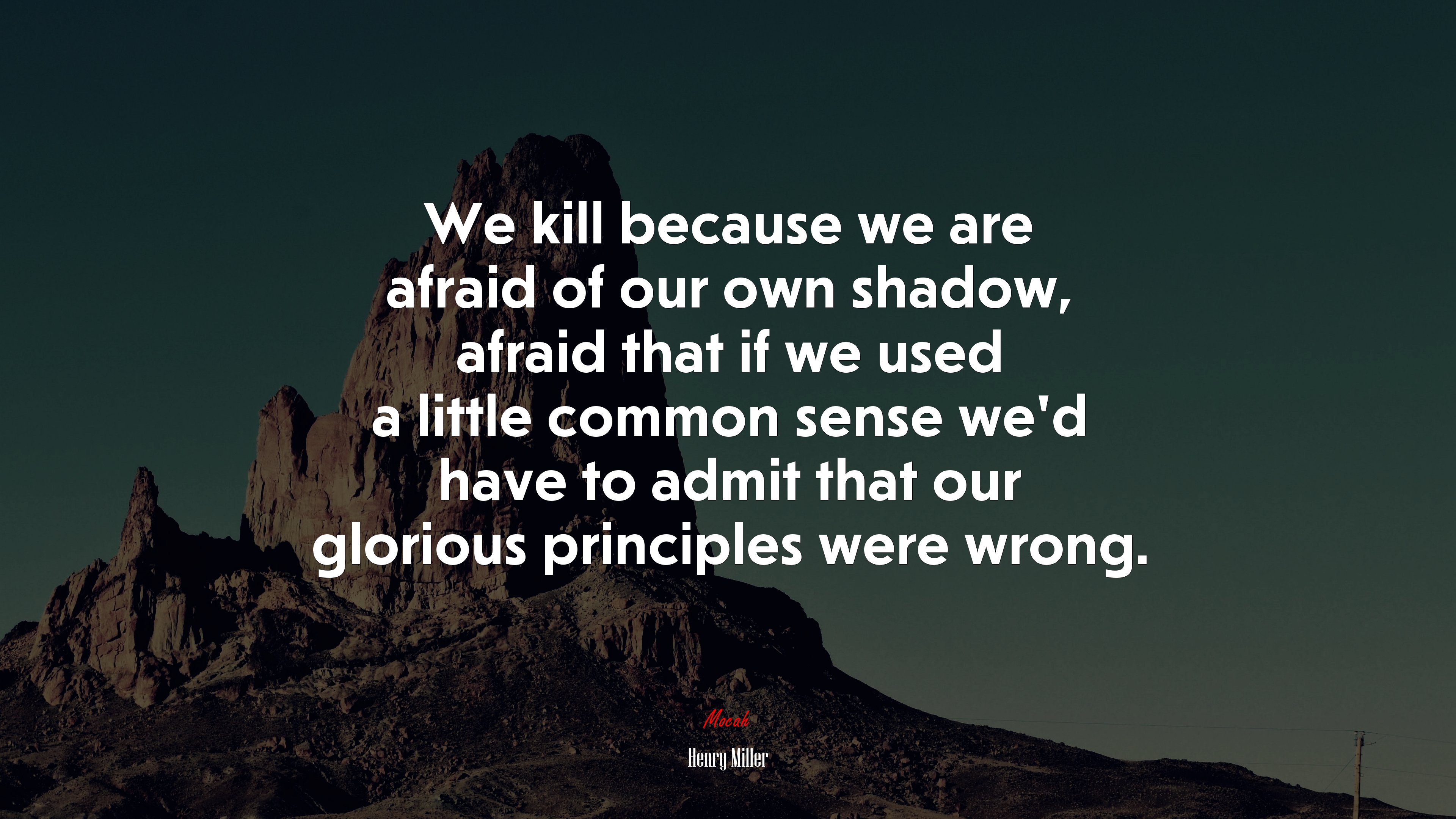 We kill because we are afraid of our own shadow, afraid that if we used a little common sense we’d have to admit that our glorious principles were wrong. | Henry Miller quote HD Wallpaper