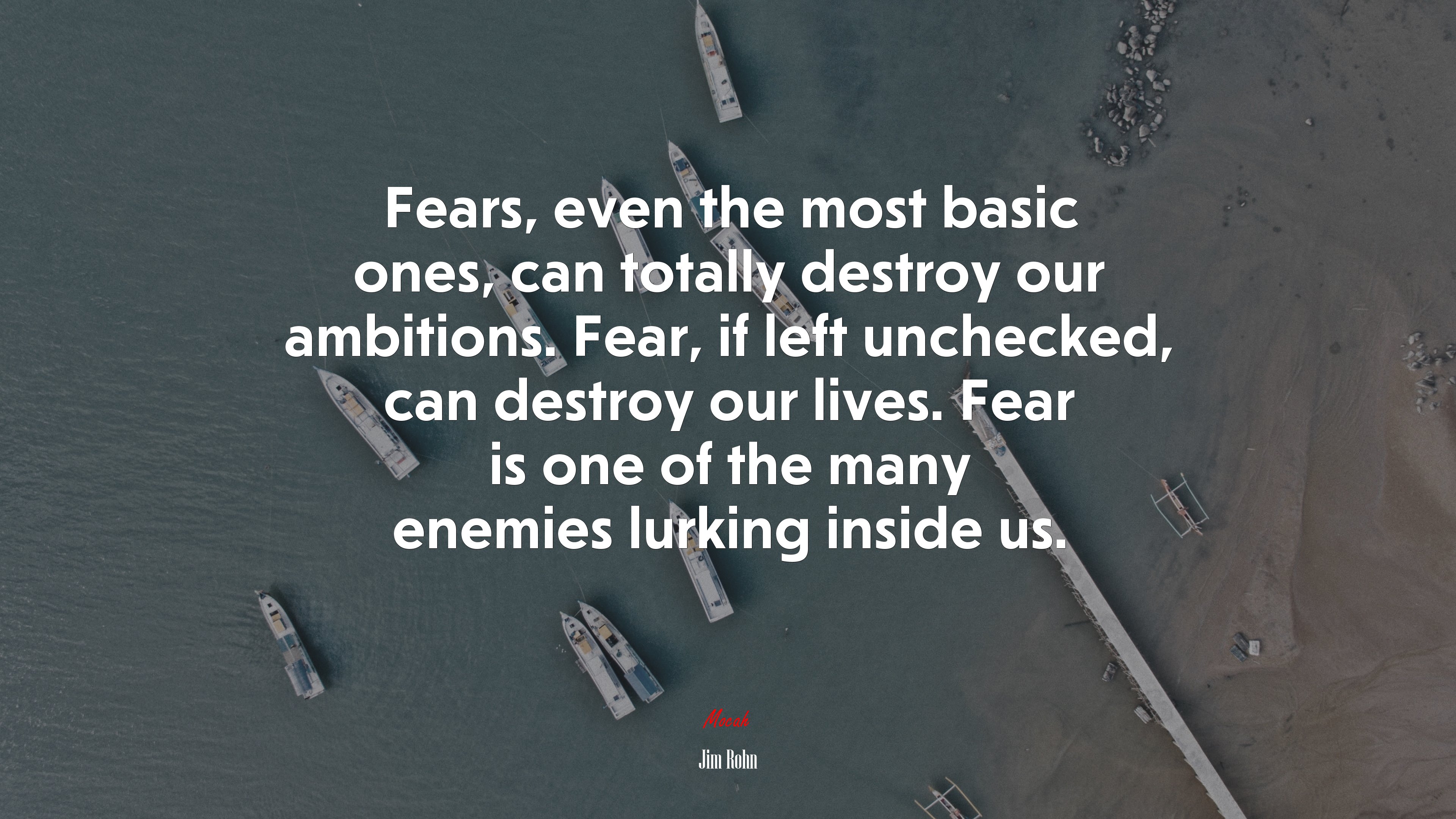 Fears, even the most basic ones, can totally destroy our ambitions. Fear, if left unchecked, can destroy our lives. Fear is one of the many enemies lurking inside us. | Jim Rohn quote HD Wallpaper