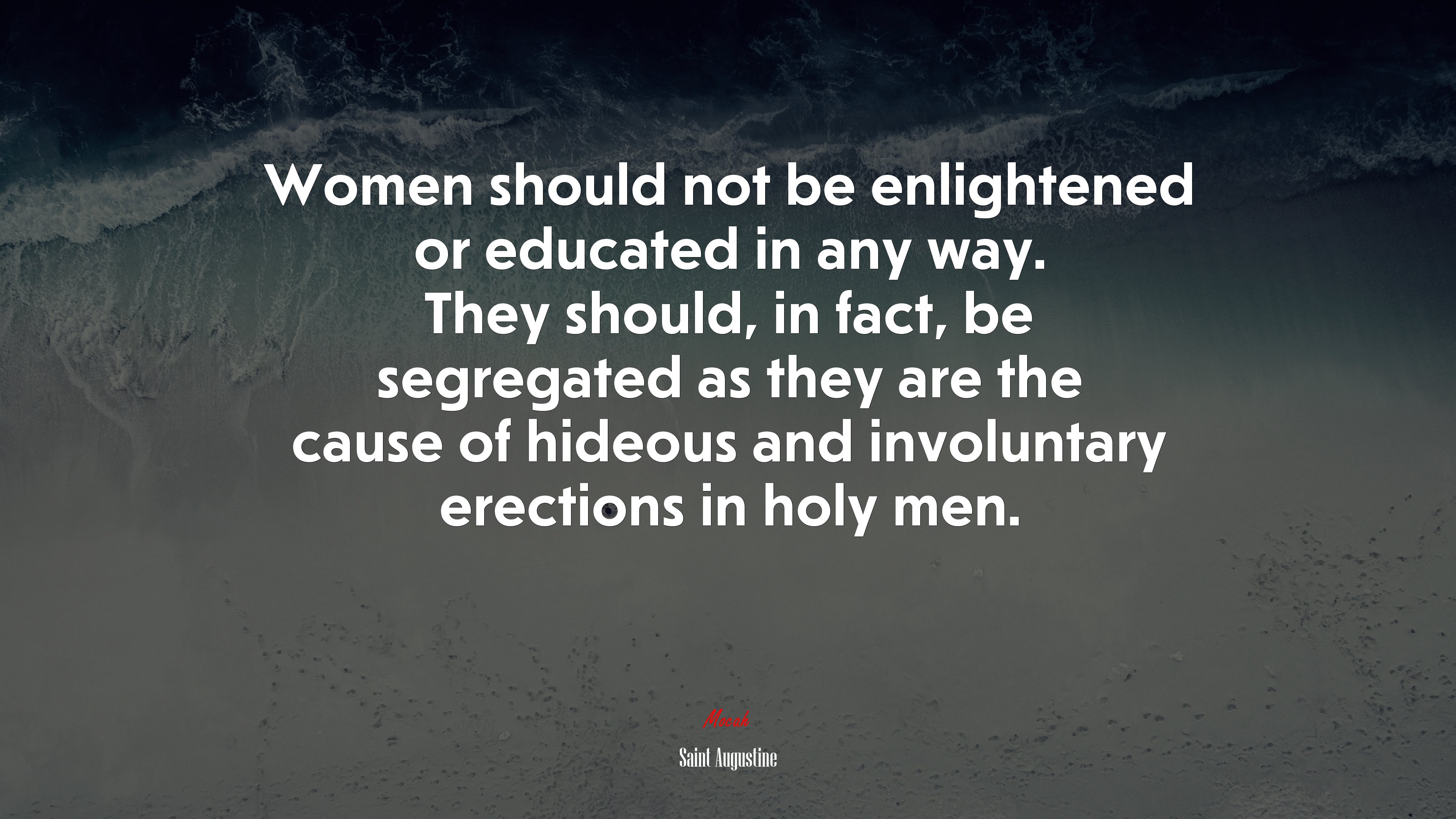 Women should not be enlightened or educated in any way. They should, in fact, be segregated as they are the cause of hideous and involuntary erections in holy men. | Saint Augustine quote HD Wallpaper