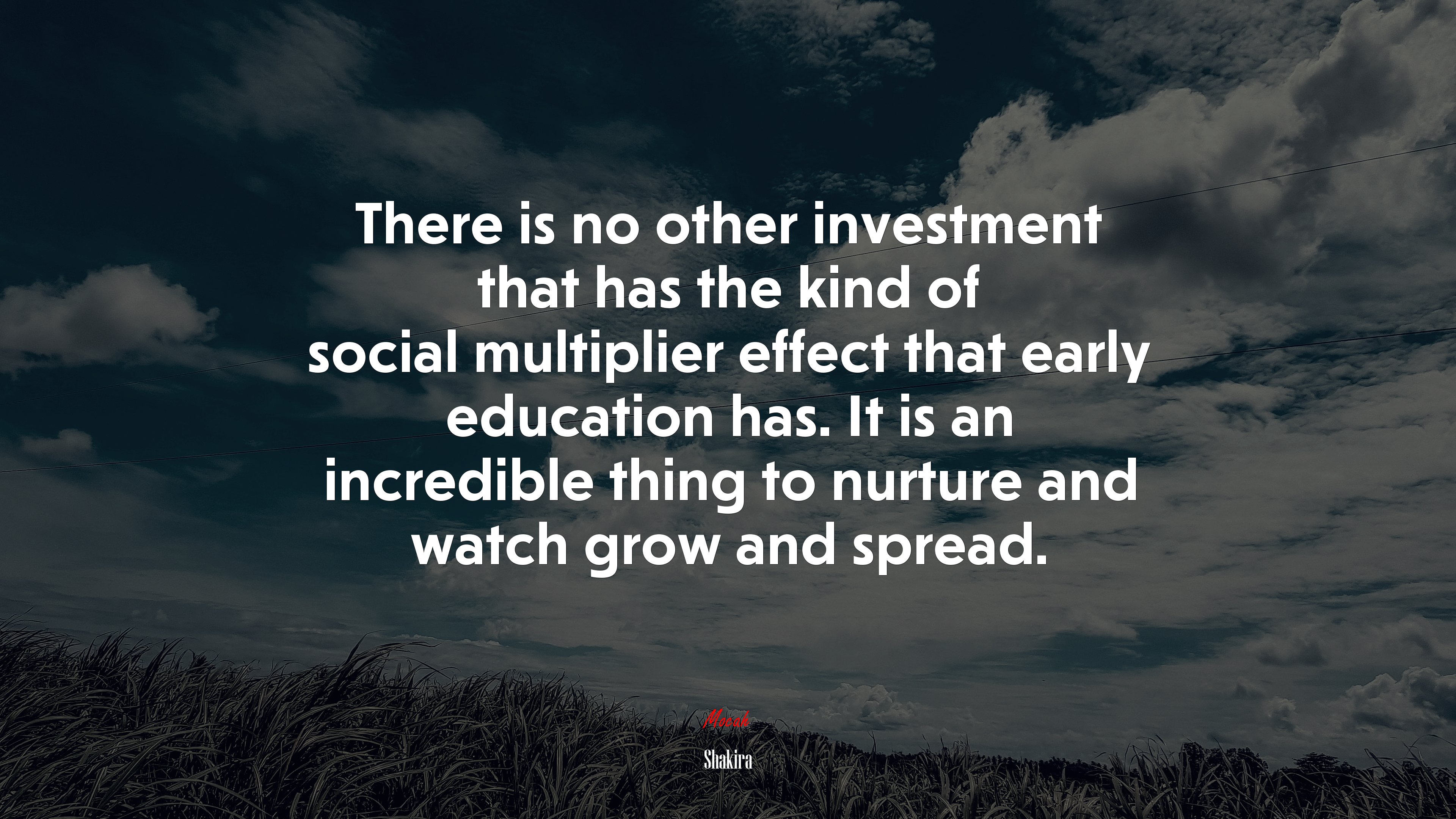 There is no other investment that has the kind of social multiplier effect that early education has. It is an incredible thing to nurture and watch grow and spread. | Shakira quote HD Wallpaper