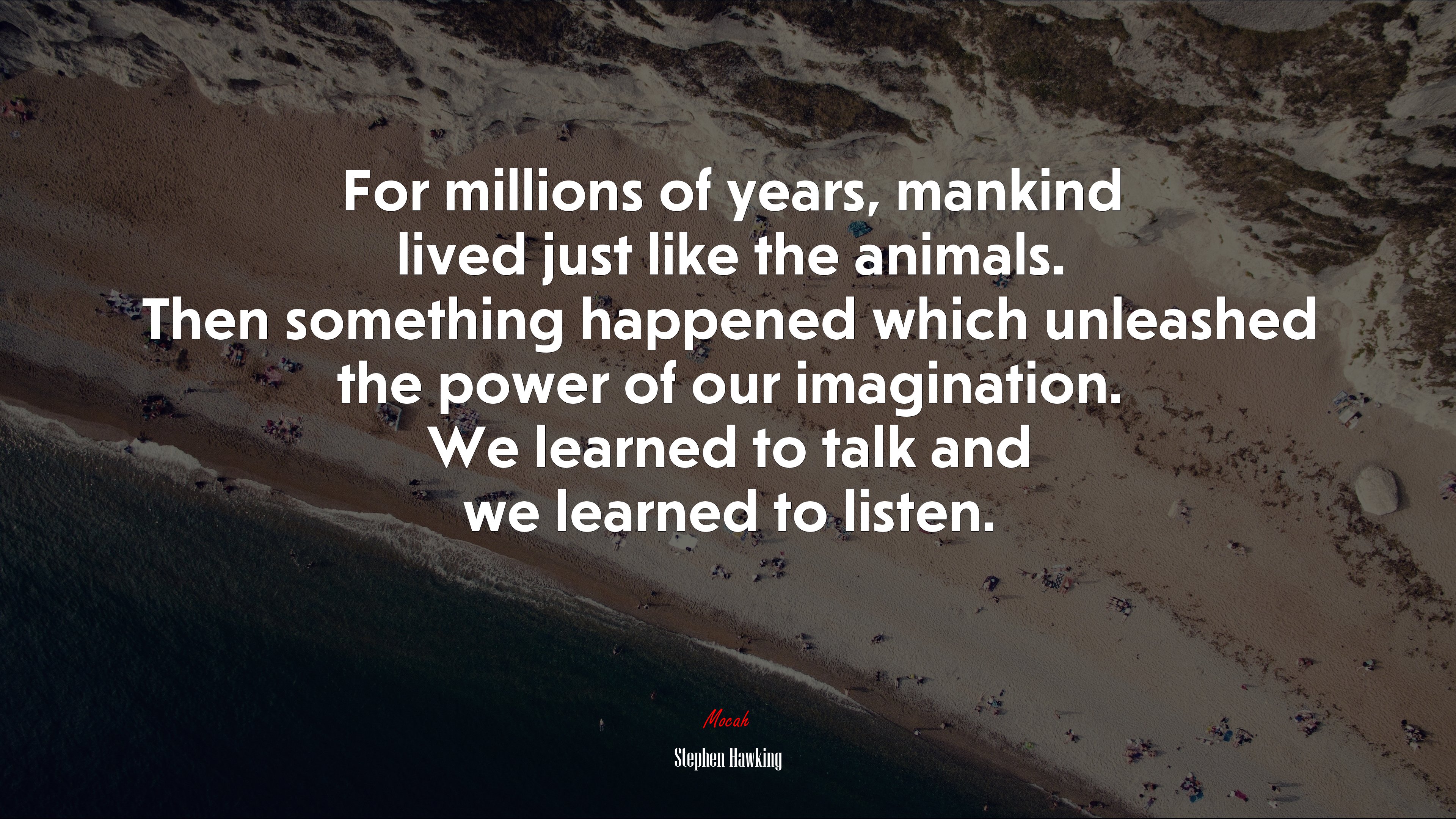 For millions of years, mankind lived just like the animals. Then something happened which unleashed the power of our imagination. We learned to talk and we learned to listen. | Stephen Hawking quote HD Wallpaper
