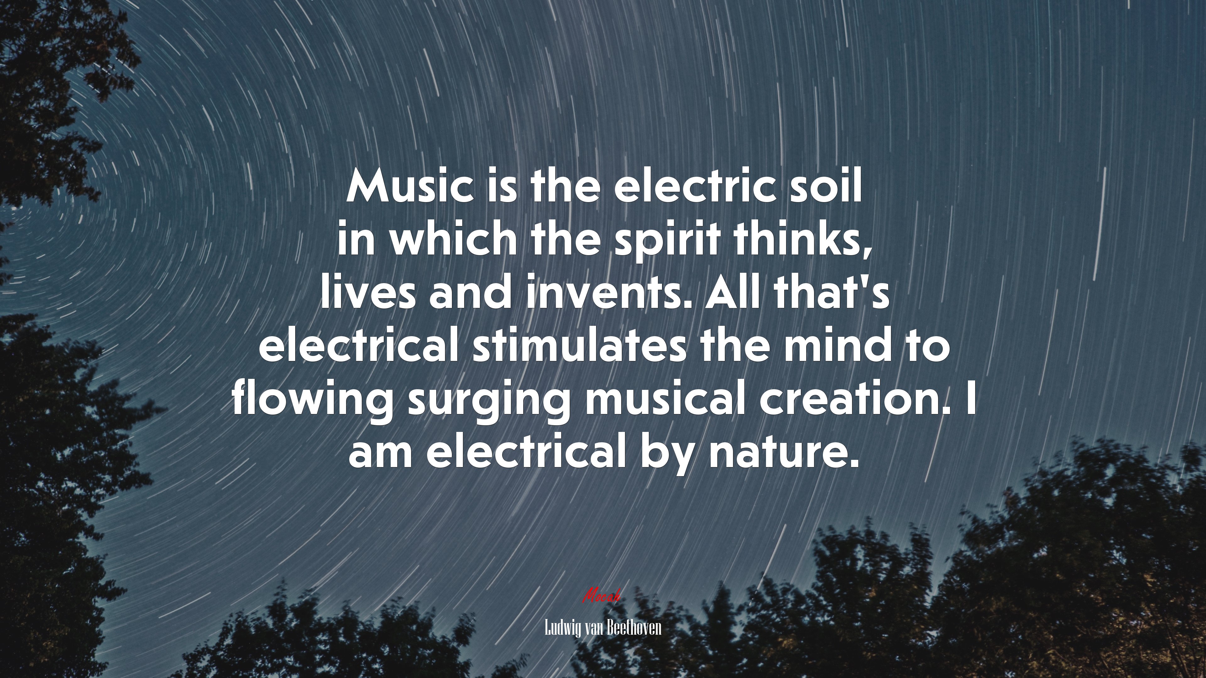 Music is the electric soil in which the spirit thinks, lives and invents. All that’s electrical stimulates the mind to flowing surging musical creation. I am electrical by nature. | Ludwig van Beethoven quote HD Wallpaper