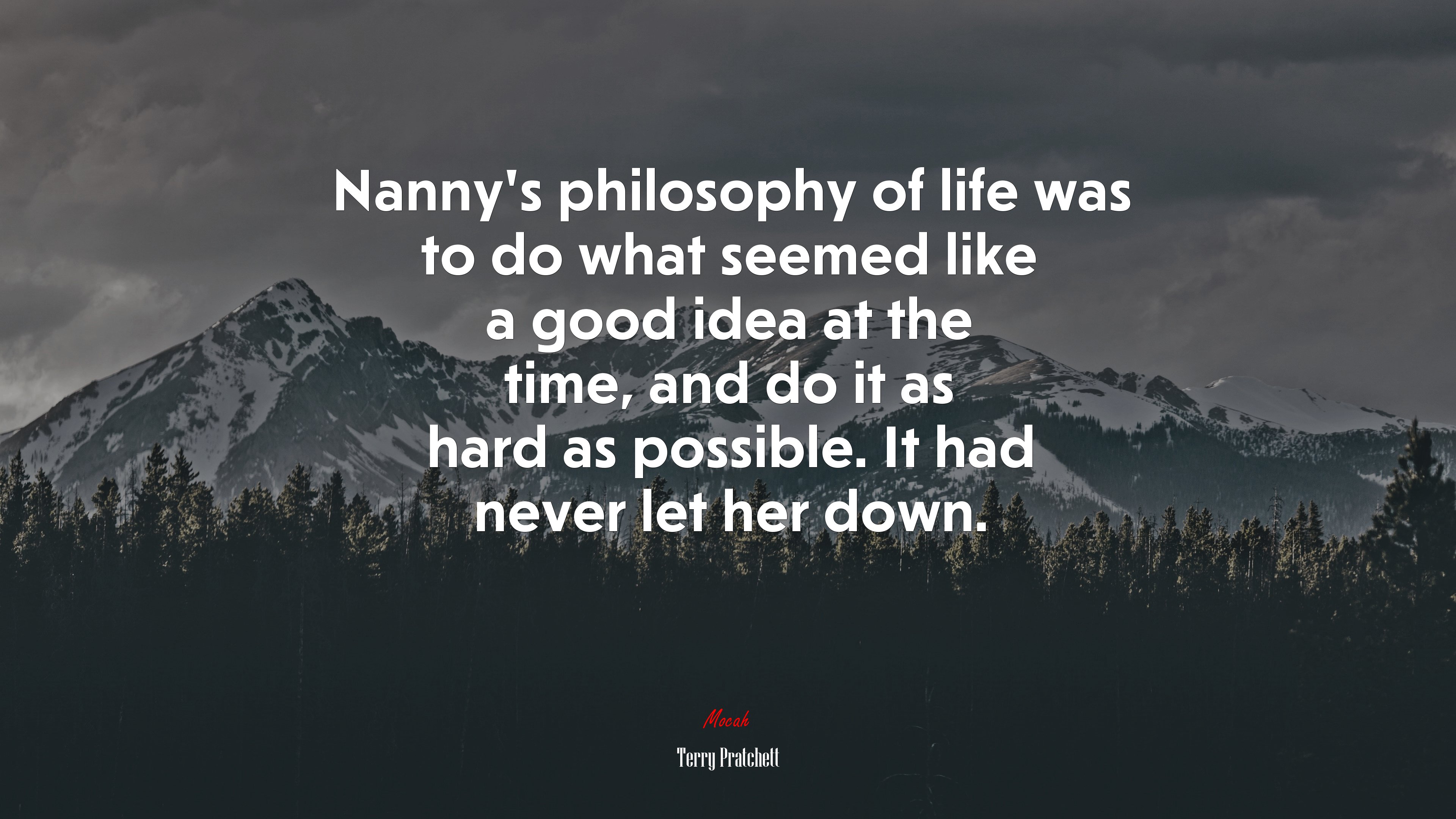 Nanny’s philosophy of life was to do what seemed like a good idea at the time, and do it as hard as possible. It had never let her down. | Terry Pratchett quote HD Wallpaper
