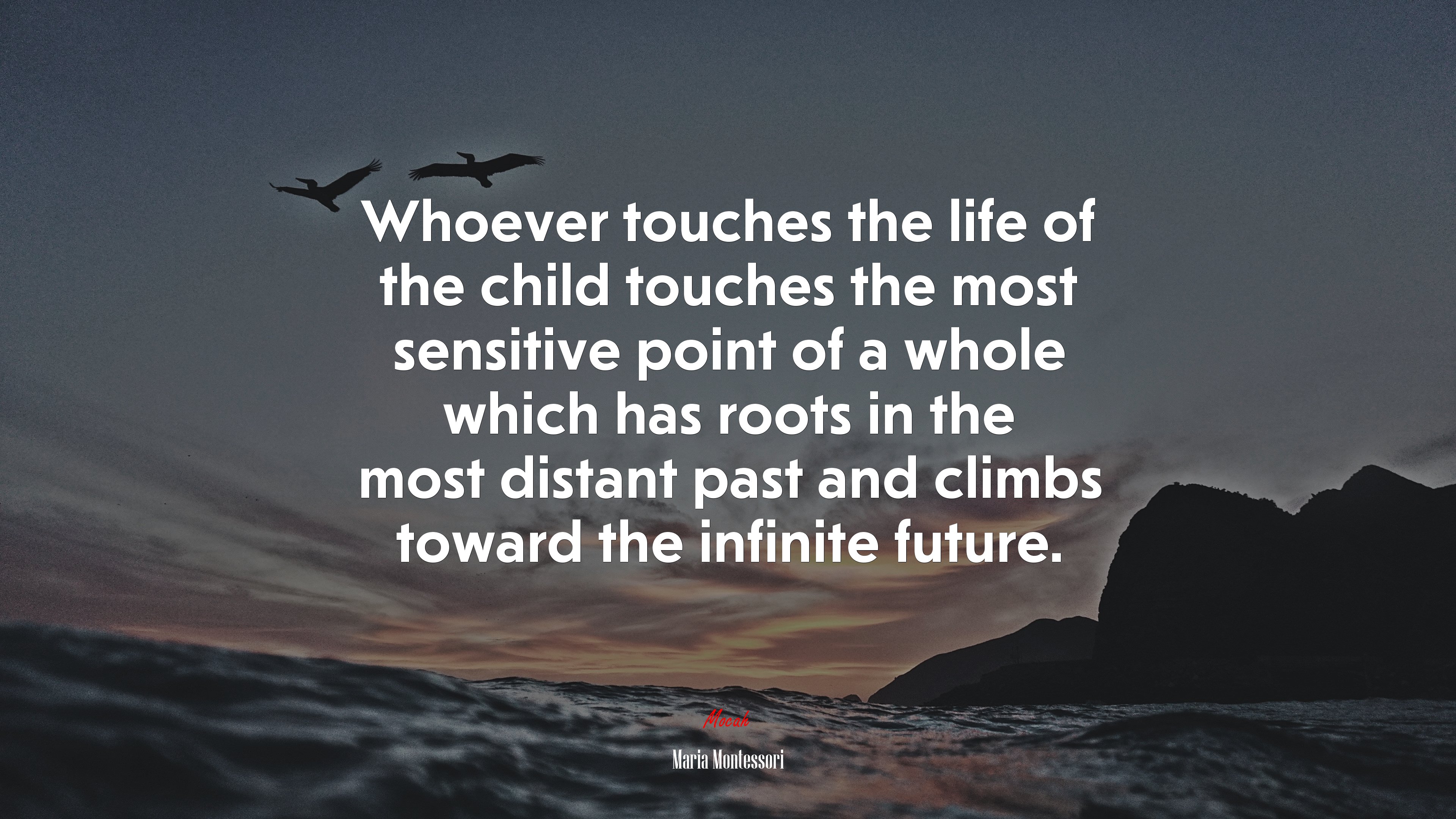 Whoever touches the life of the child touches the most sensitive point of a whole which has roots in the most distant past and climbs toward the infinite future. | Maria Montessori quote HD Wallpaper