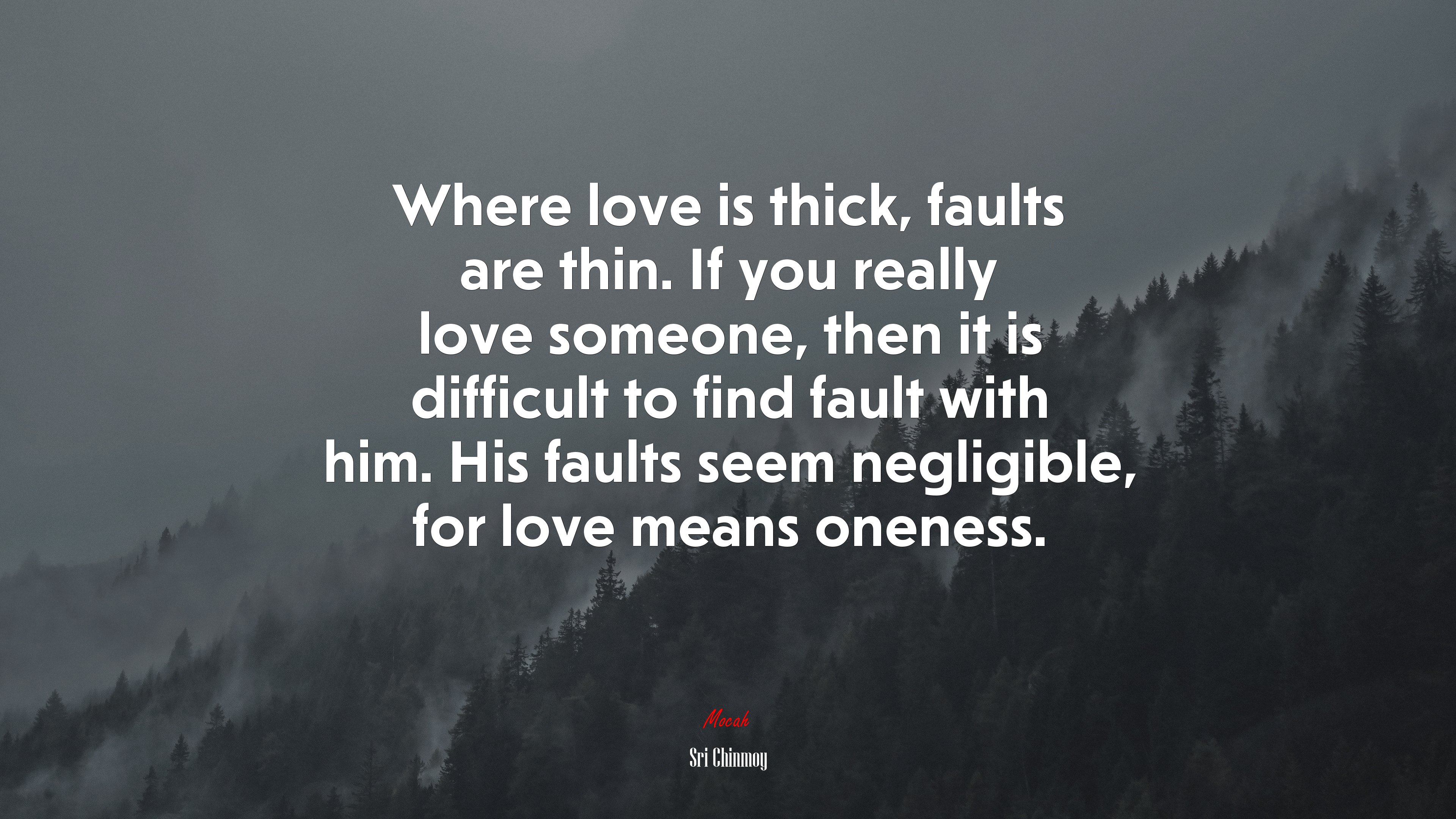 Where love is thick, faults are thin. If you really love someone, then it is difficult to find fault with him. His faults seem negligible, for love means oneness. | Sri Chinmoy quote HD Wallpaper