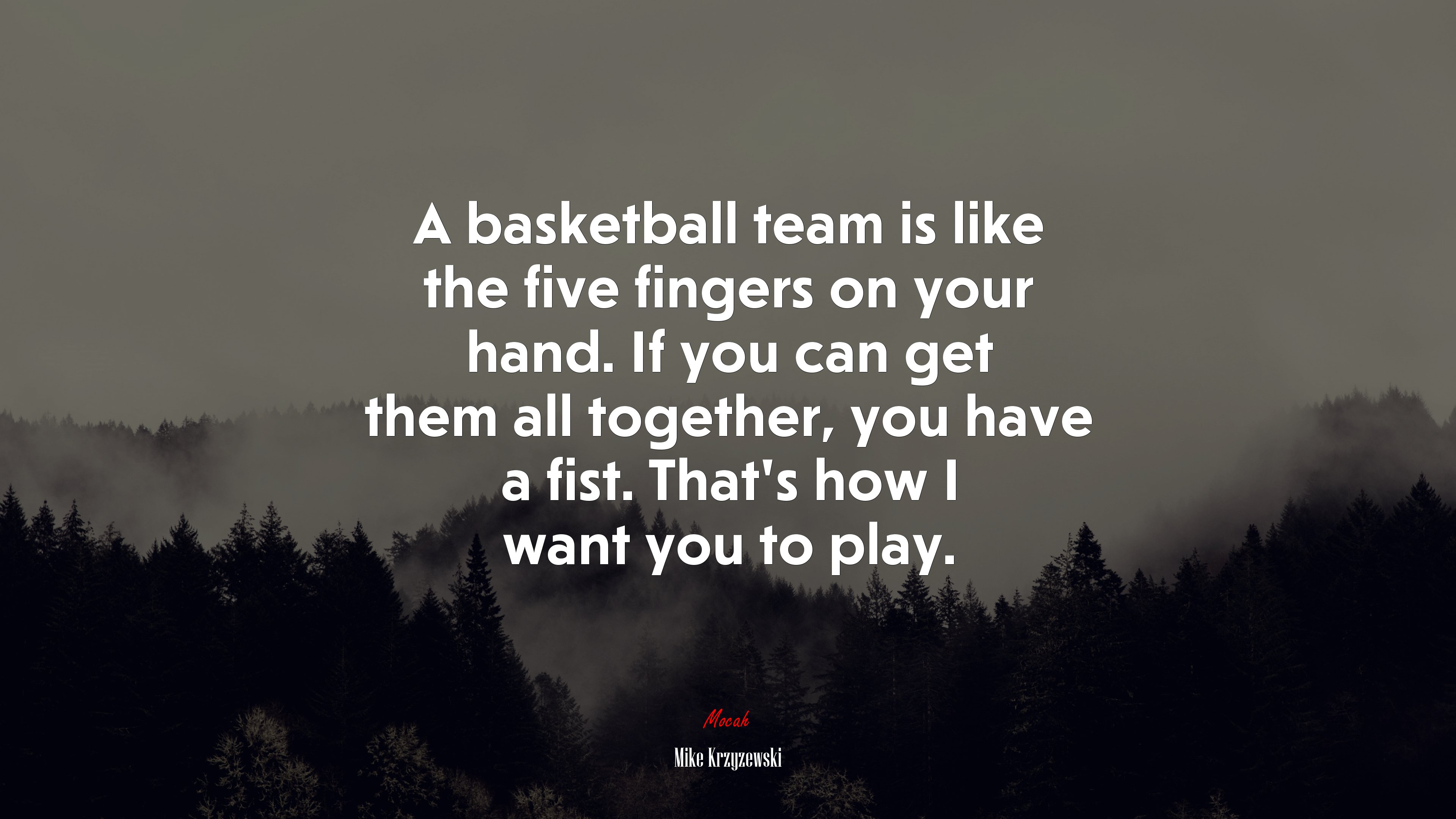 A basketball team is like the five fingers on your hand. If you can get them all together, you have a fist. That’s how I want you to play. | Mike Krzyzewski quote HD Wallpaper