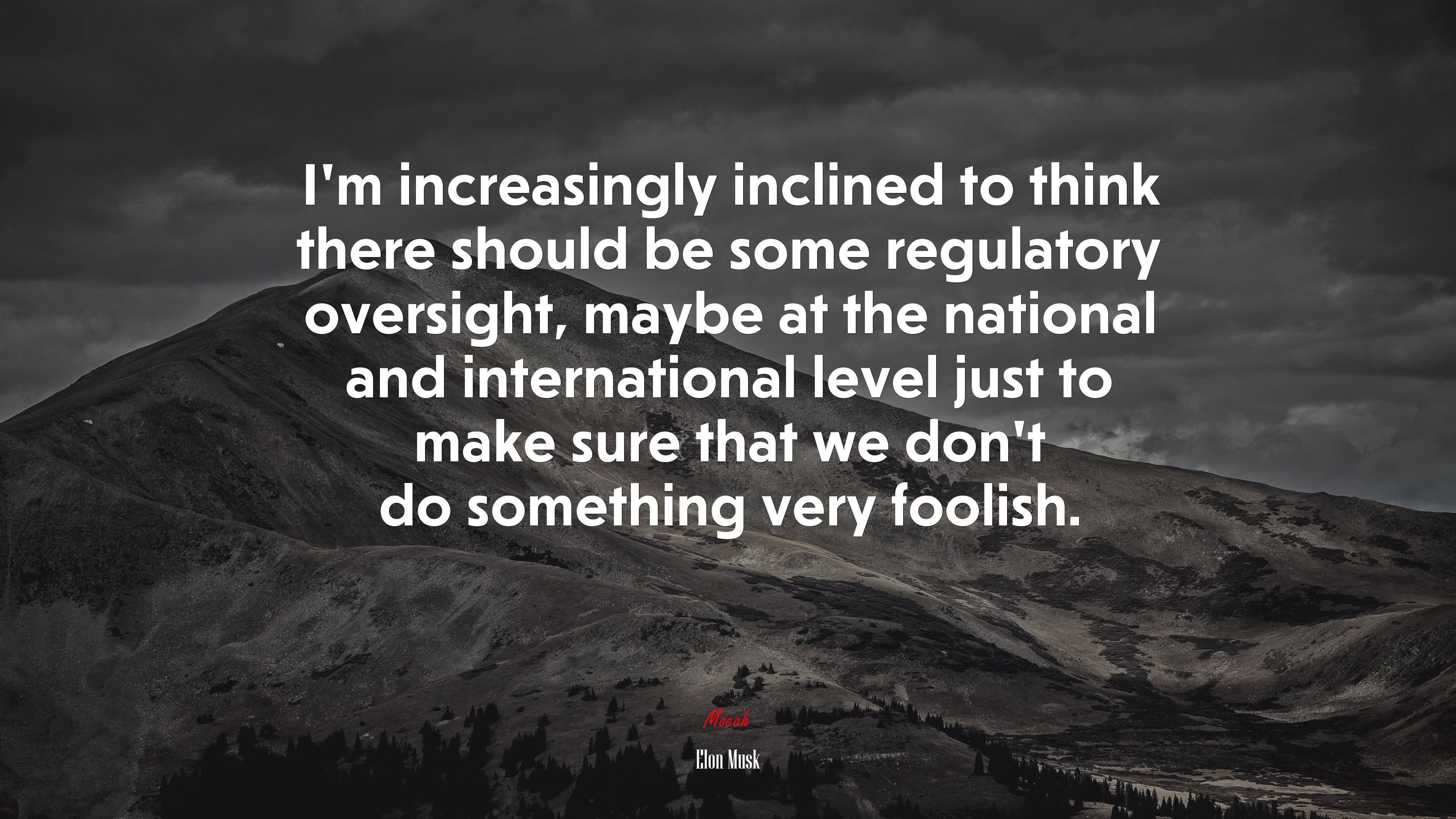 I’m increasingly inclined to think there should be some regulatory oversight, maybe at the national and international level just to make sure that we don’t do something very foolish. | Elon Musk quote HD Wallpaper