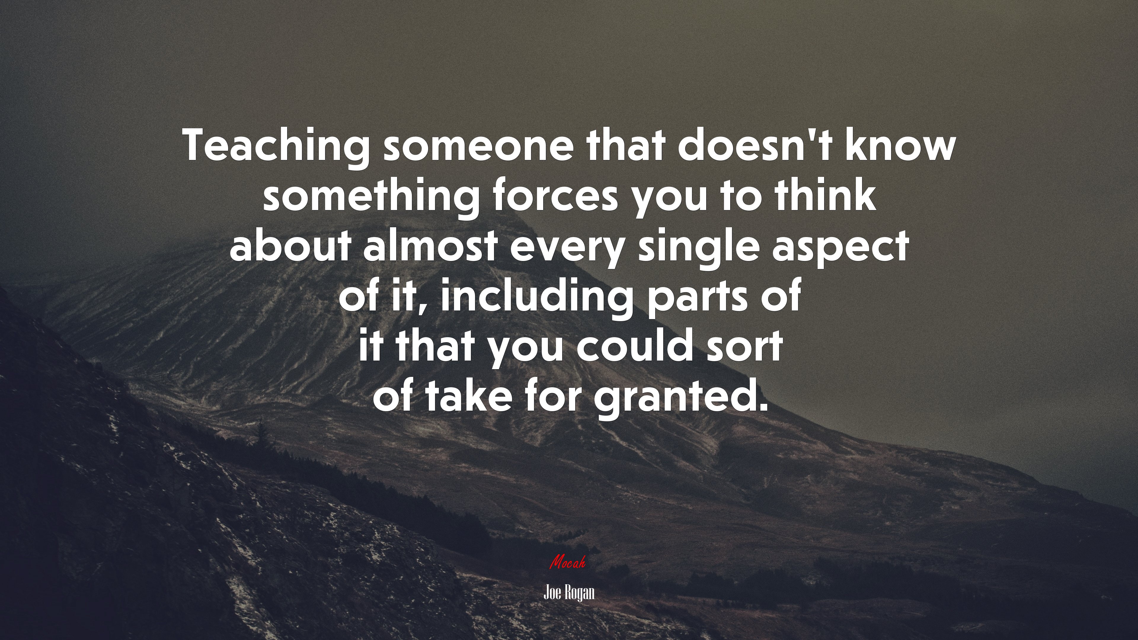 Teaching someone that doesn’t know something forces you to think about almost every single aspect of it, including parts of it that you could sort of take for granted. | Joe Rogan quote HD Wallpaper