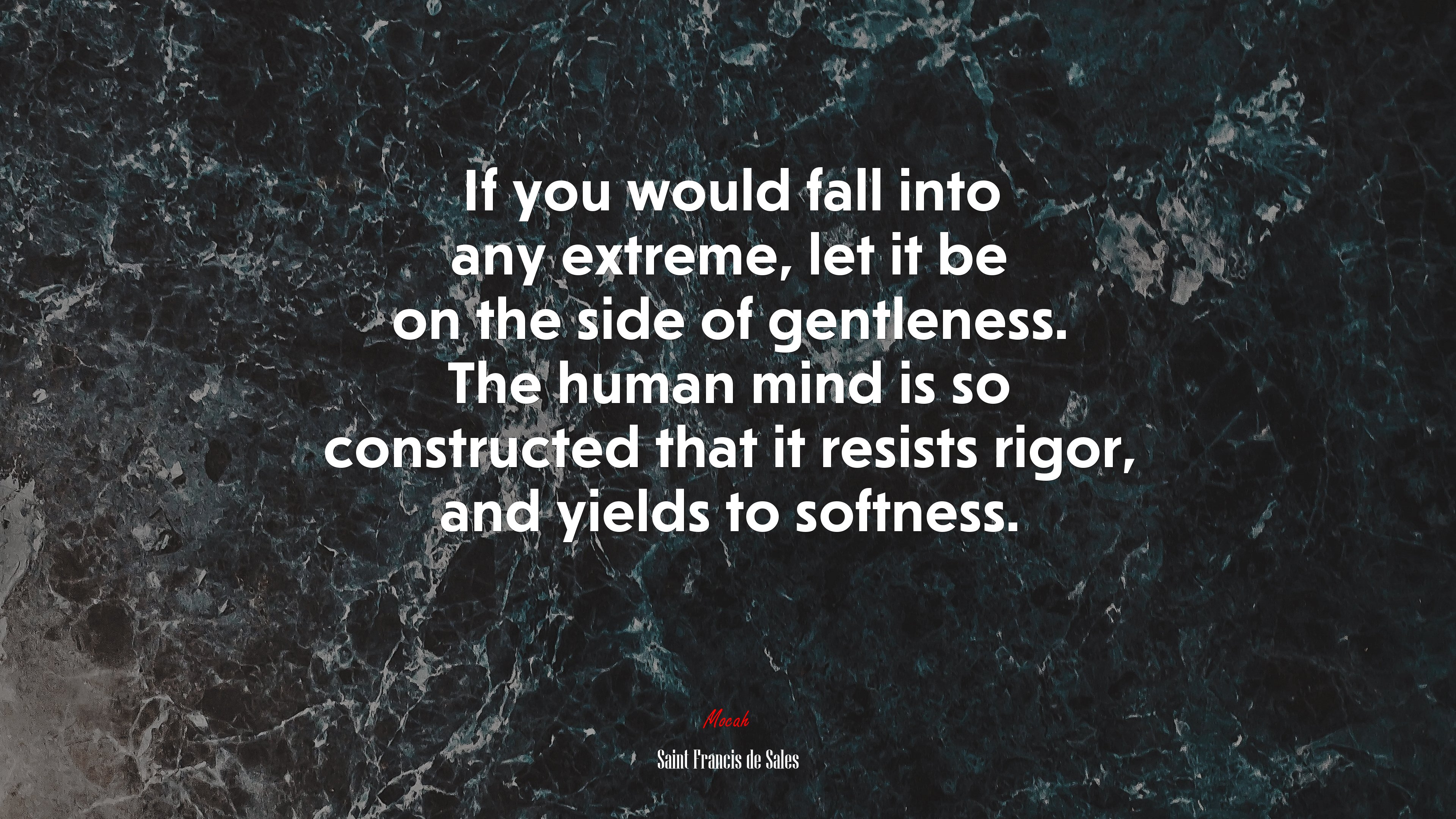 If you would fall into any extreme, let it be on the side of gentleness. The human mind is so constructed that it resists rigor, and yields to softness. | Saint Francis de Sales quote HD Wallpaper