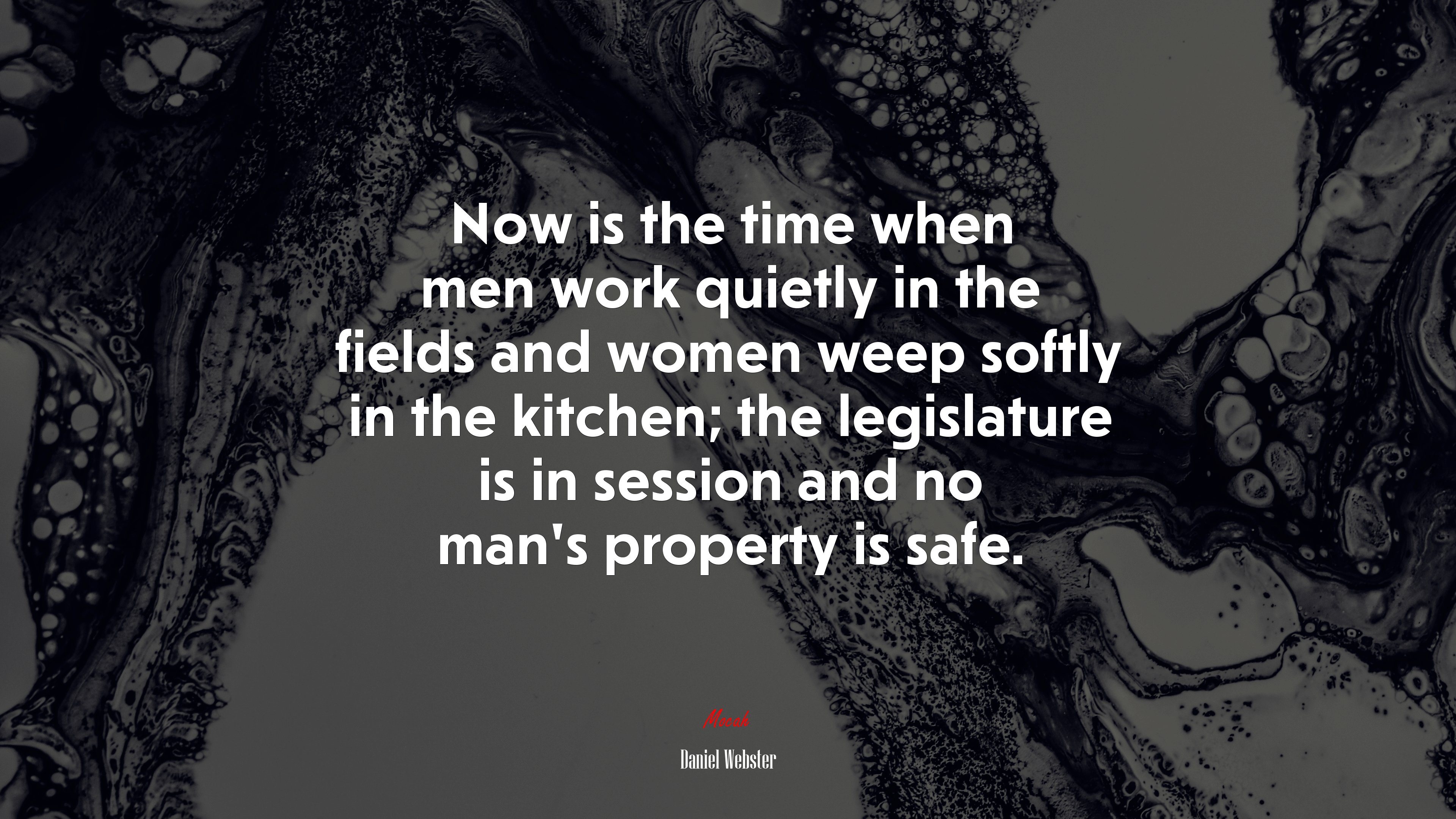Now is the time when men work quietly in the fields and women weep softly in the kitchen; the legislature is in session and no man’s property is safe. | Daniel Webster quote HD Wallpaper