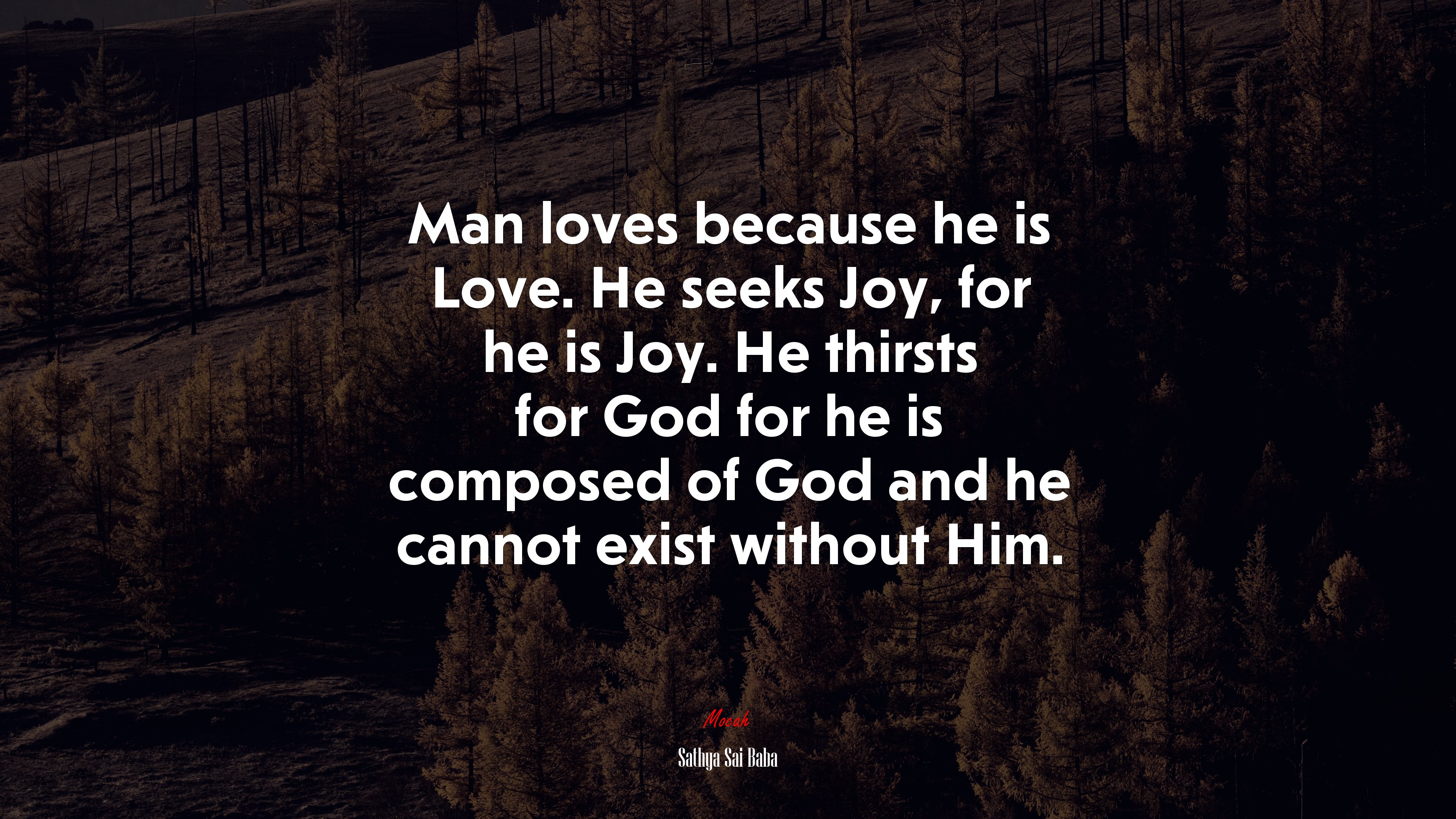 Man loves because he is Love. He seeks Joy, for he is Joy. He thirsts for God for he is composed of God and he cannot exist without Him. | Sathya Sai Baba quote HD Wallpaper