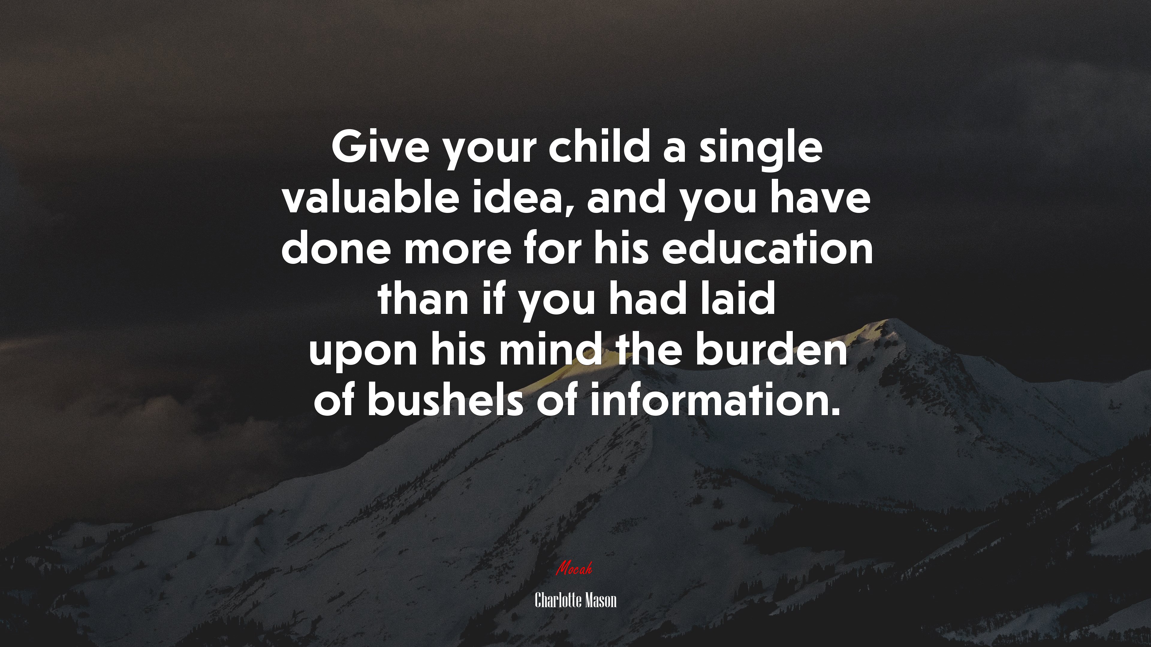 Give your child a single valuable idea, and you have done more for his education than if you had laid upon his mind the burden of bushels of information. | Charlotte Mason quote HD Wallpaper