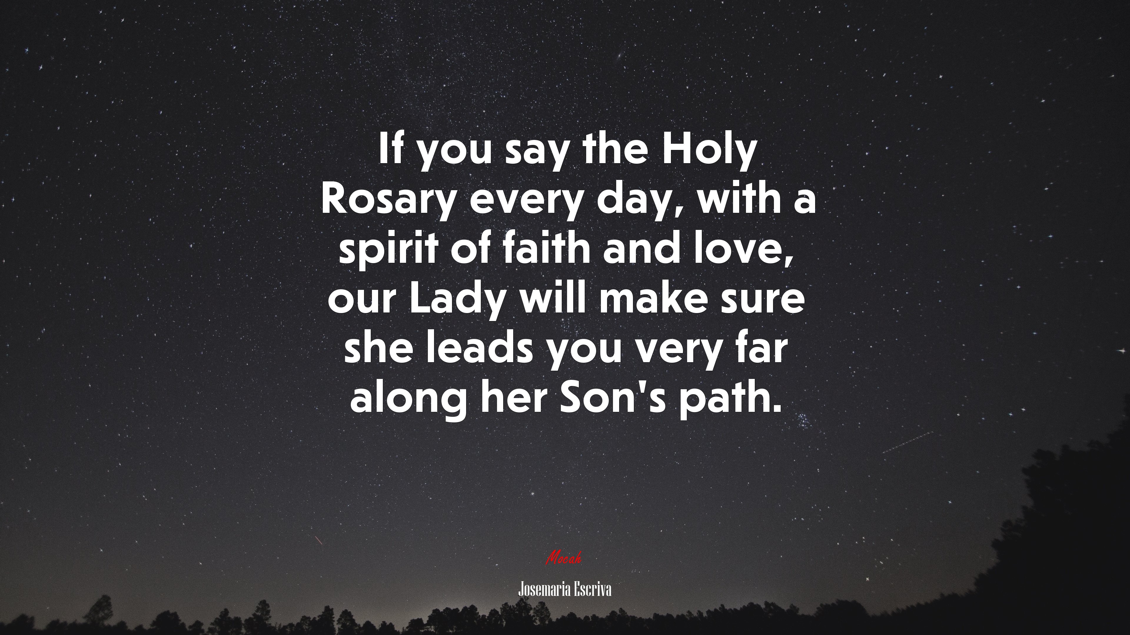 If you say the Holy Rosary every day, with a spirit of faith and love, our Lady will make sure she leads you very far along her Son’s path. | Josemaría Escrivá quote HD Wallpaper