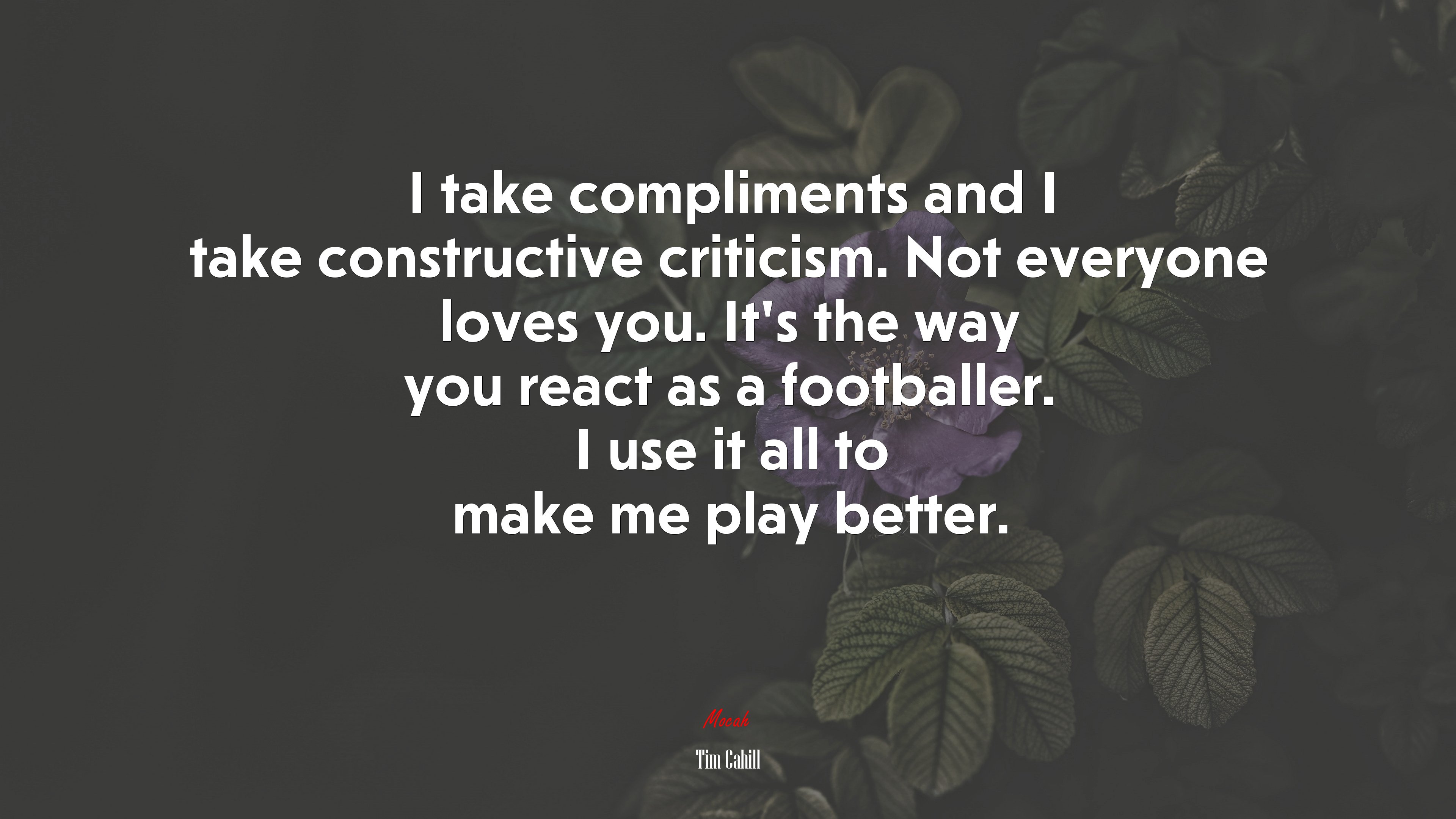 I take compliments and I take constructive criticism. Not everyone loves you. It’s the way you react as a footballer. I use it all to make me play better. | Tim Cahill quote HD Wallpaper