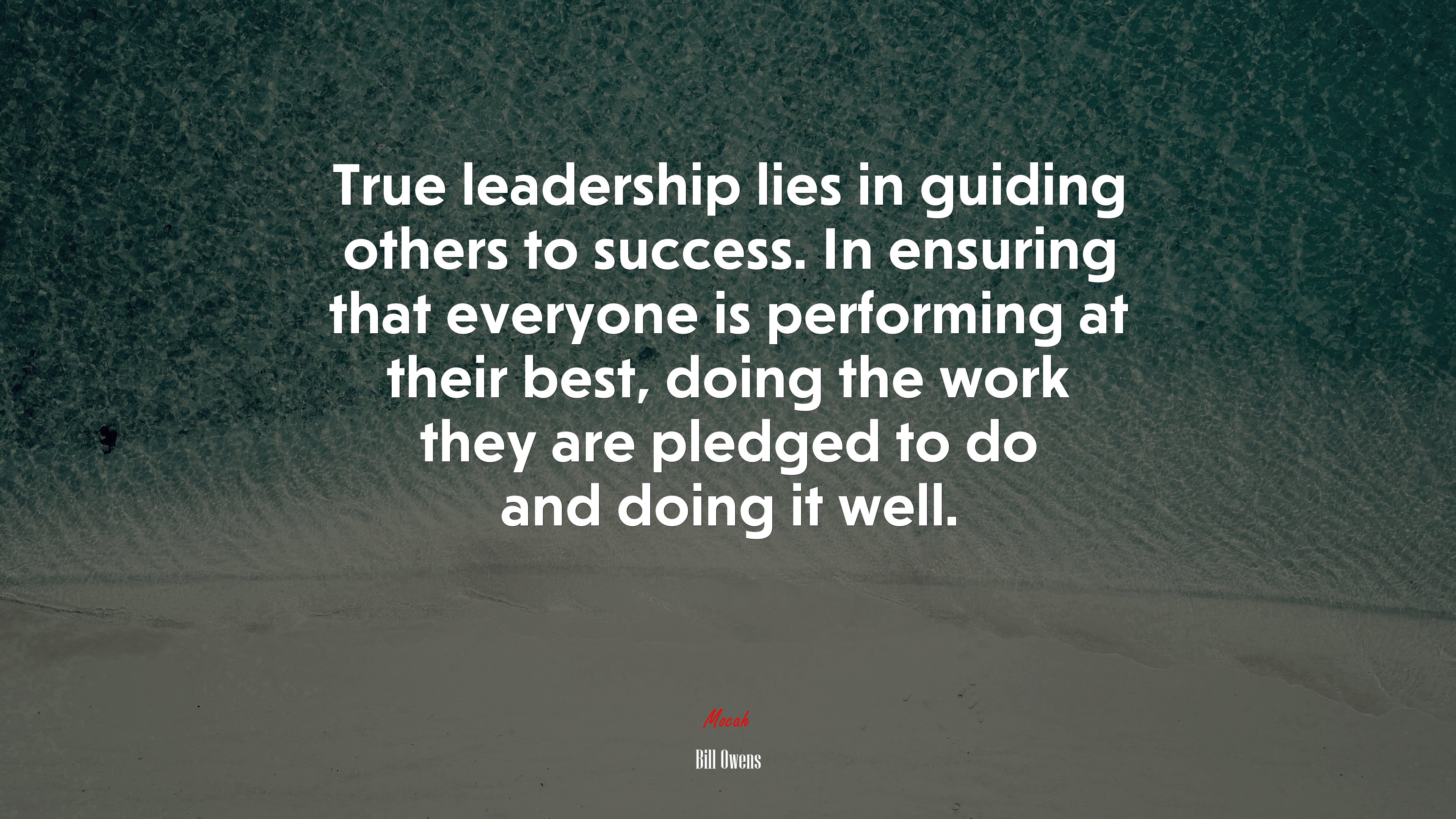 True leadership lies in guiding others to success. In ensuring that everyone is performing at their best, doing the work they are pledged to do and doing it well. | Bill Owens quote HD Wallpaper