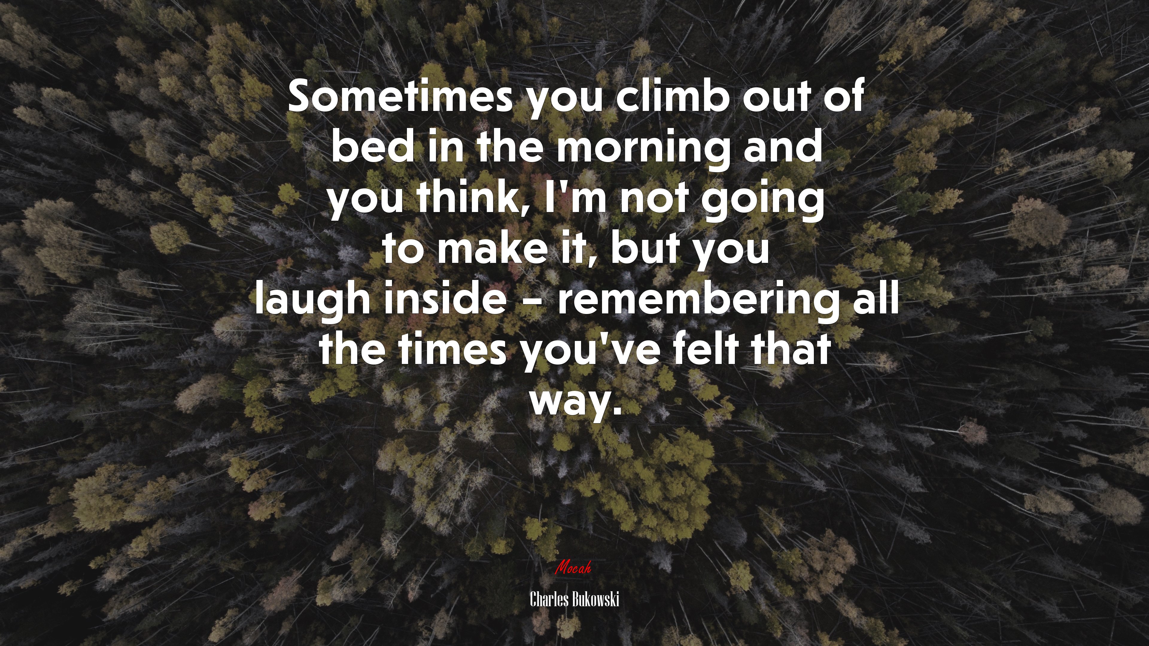 Sometimes you climb out of bed in the morning and you think, I’m not going to make it, but you laugh inside – remembering all the times you’ve felt that way. | Charles Bukowski quote HD Wallpaper