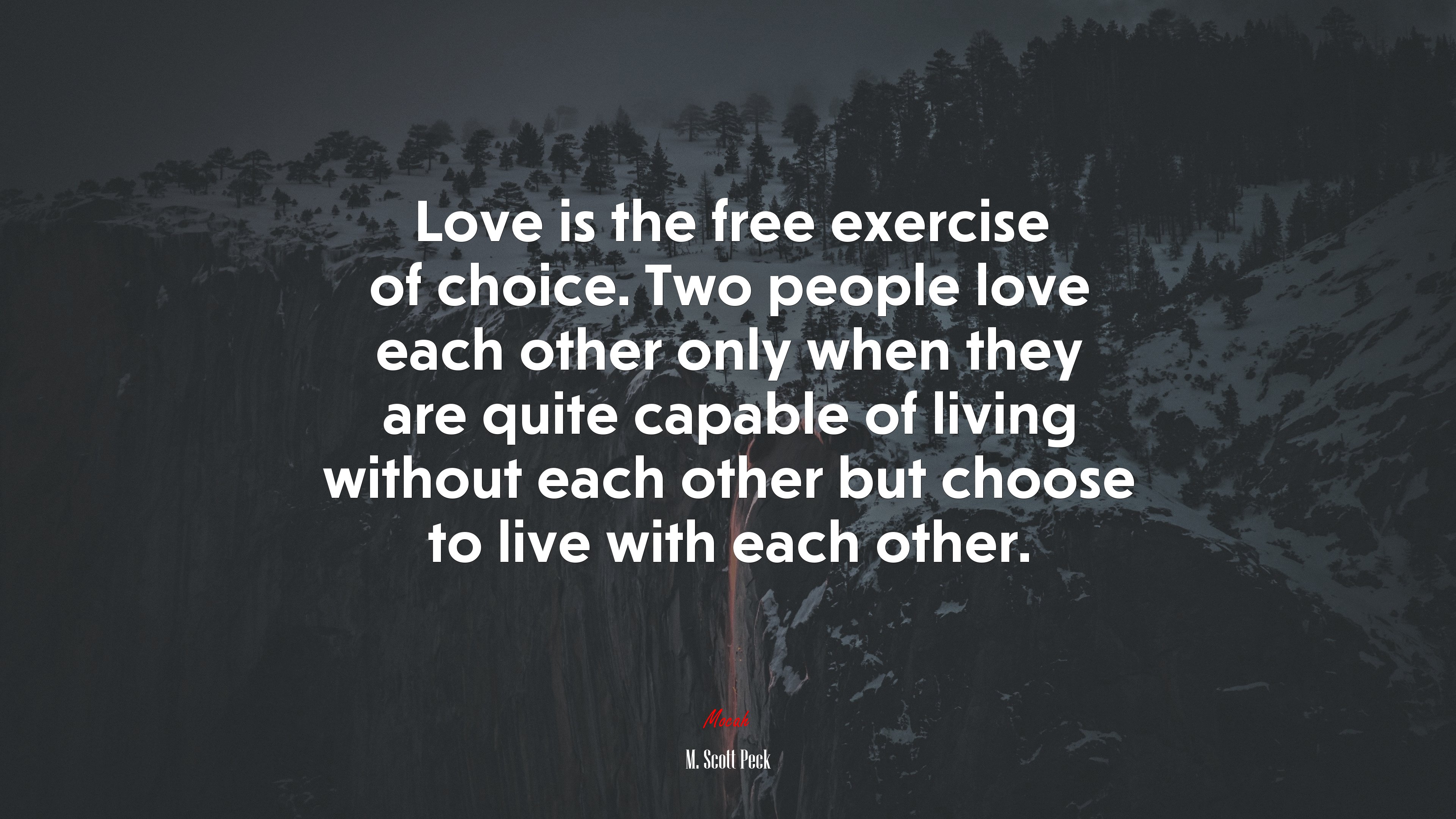 Love is the free exercise of choice. Two people love each other only when they are quite capable of living without each other but choose to live with each other. | M. Scott Peck quote HD Wallpaper