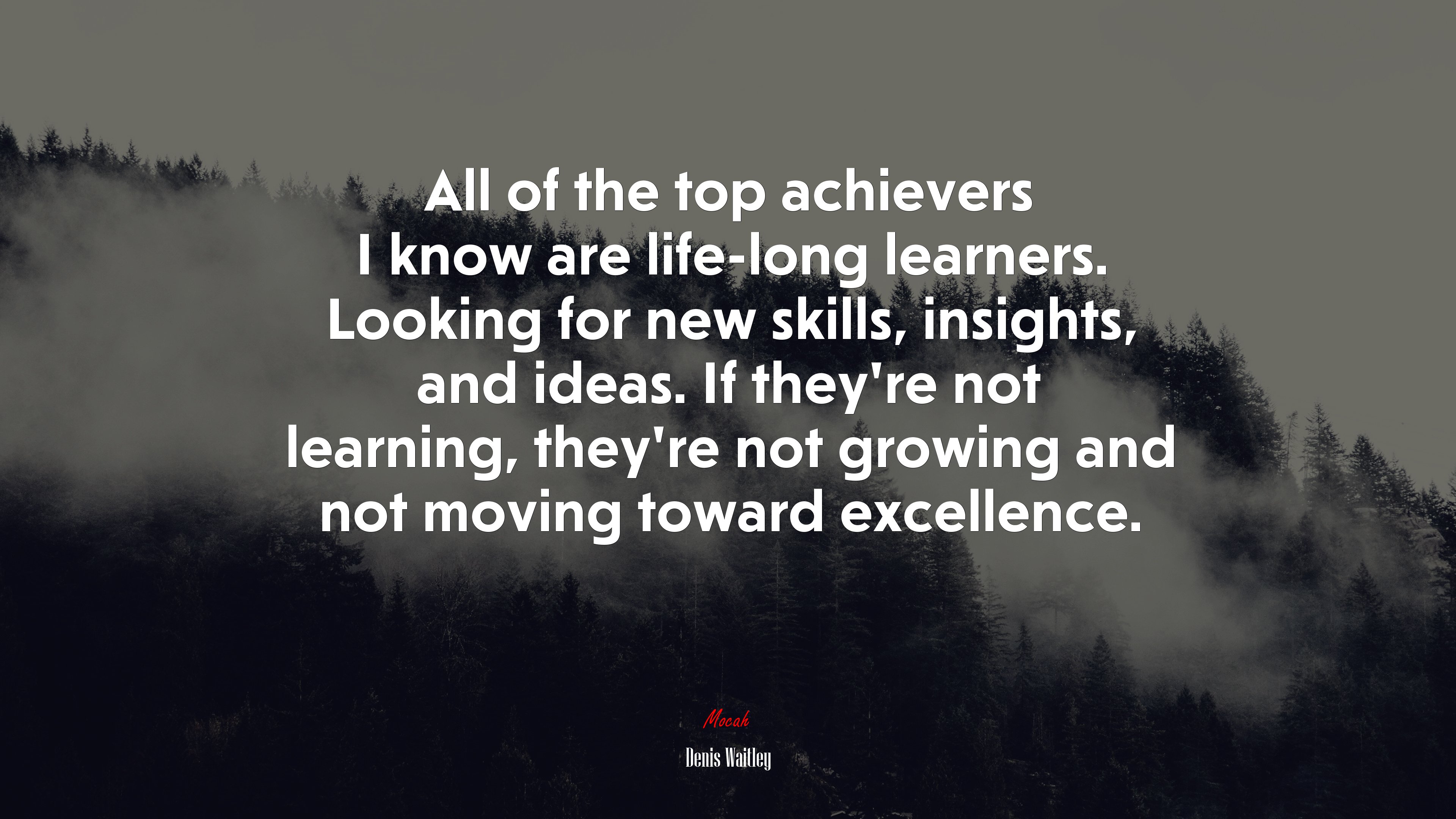 All of the top achievers I know are life-long learners. Looking for new skills, insights, and ideas. If they’re not learning, they’re not growing and not moving toward excellence. | Denis Waitley quote HD Wallpaper