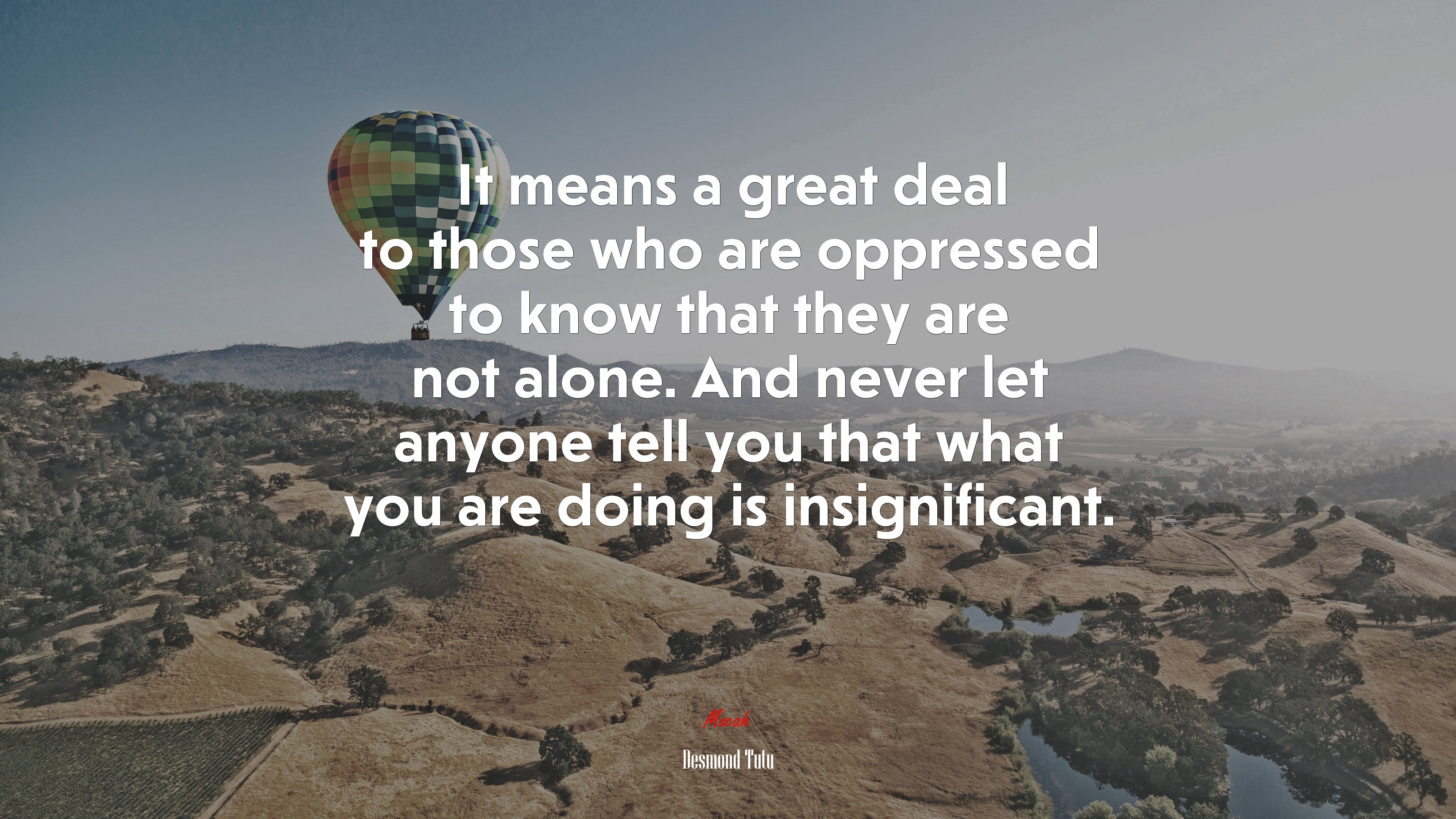 It means a great deal to those who are oppressed to know that they are not alone. And never let anyone tell you that what you are doing is insignificant. | Desmond Tutu quote HD Wallpaper
