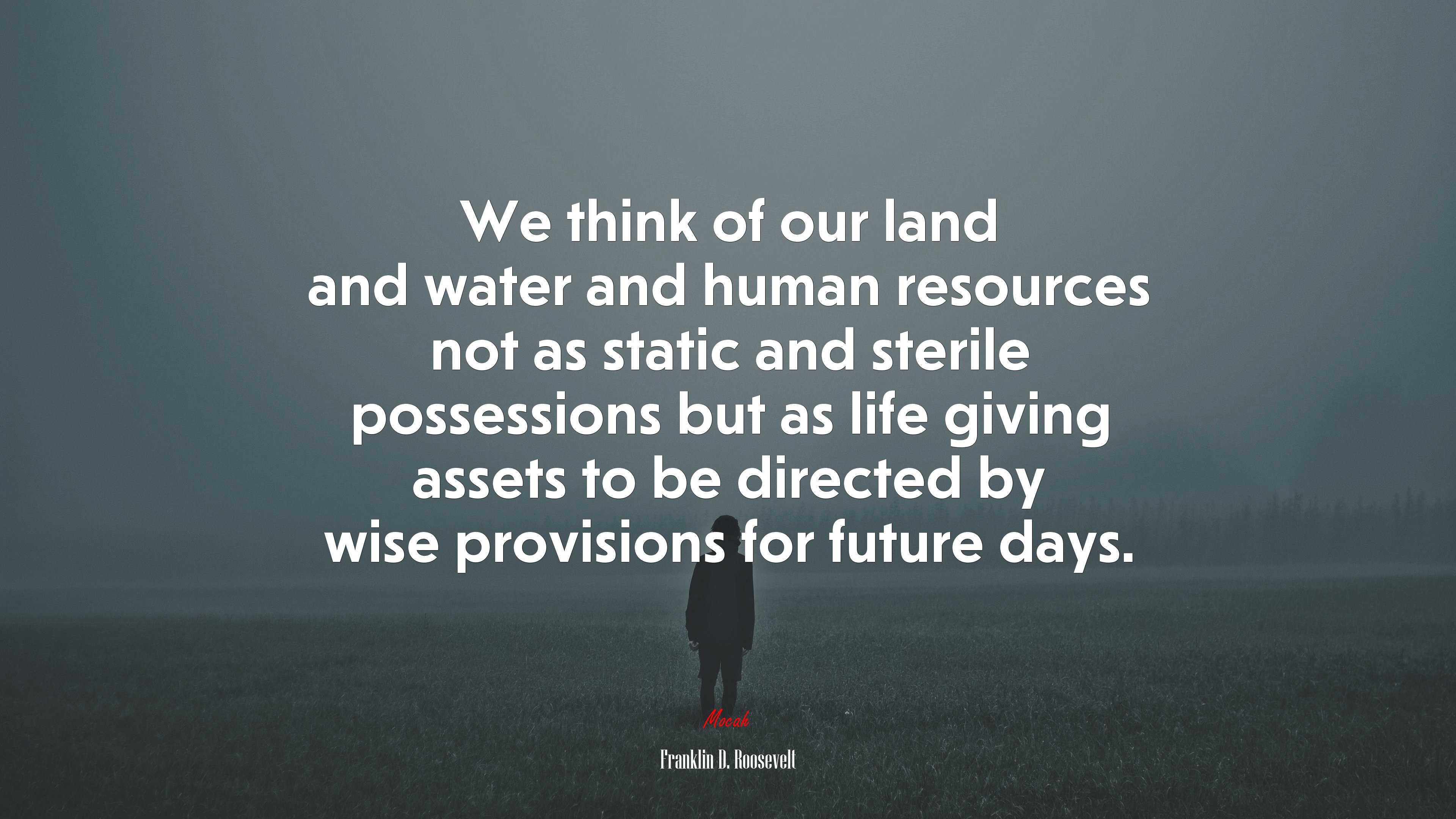 We think of our land and water and human resources not as static and sterile possessions but as life giving assets to be directed by wise provisions for future days. | Franklin D. Roosevelt quote HD Wallpaper