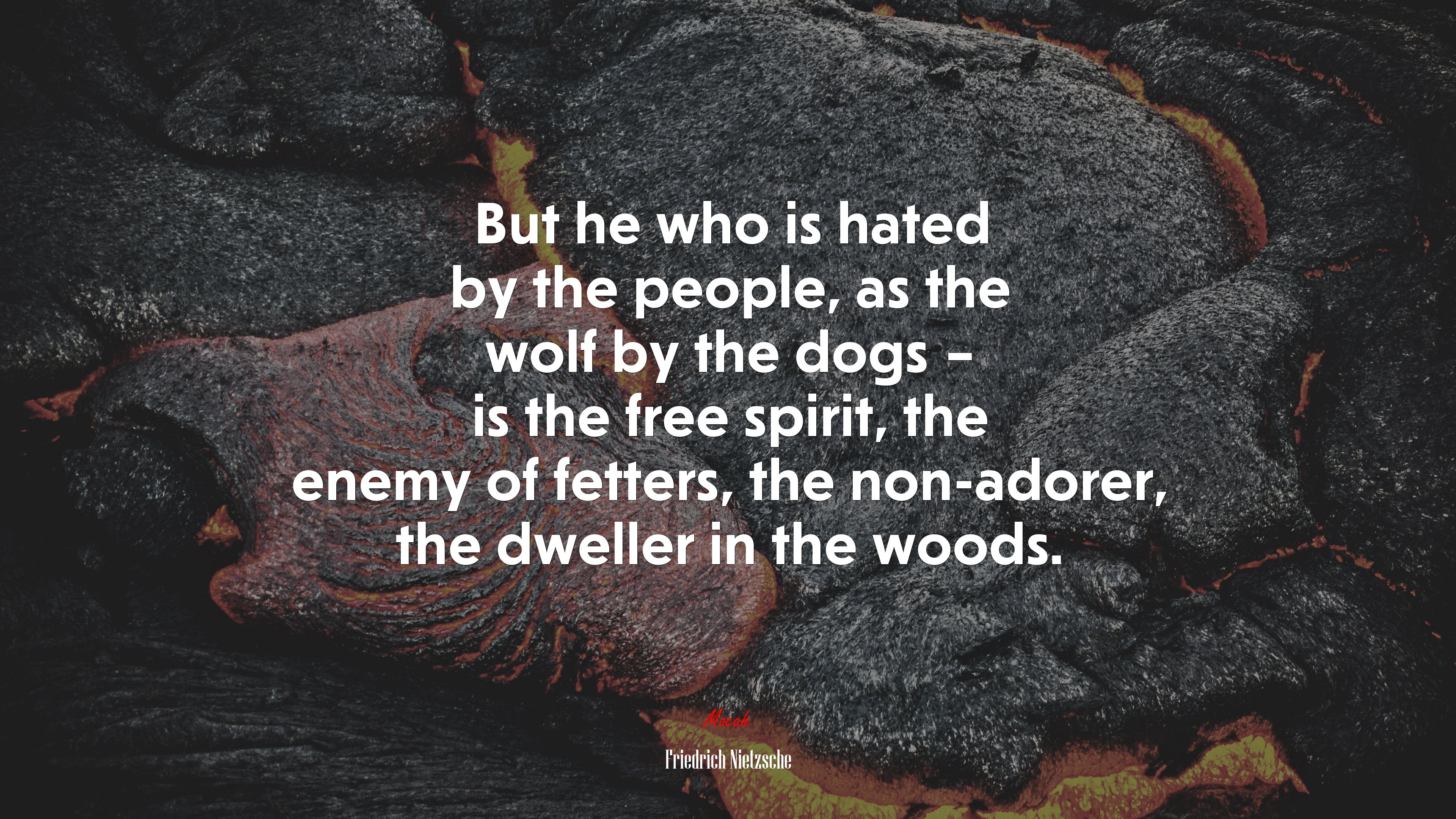 But he who is hated by the people, as the wolf by the dogs – is the free spirit, the enemy of fetters, the non-adorer, the dweller in the woods. | Friedrich Nietzsche quote HD Wallpaper