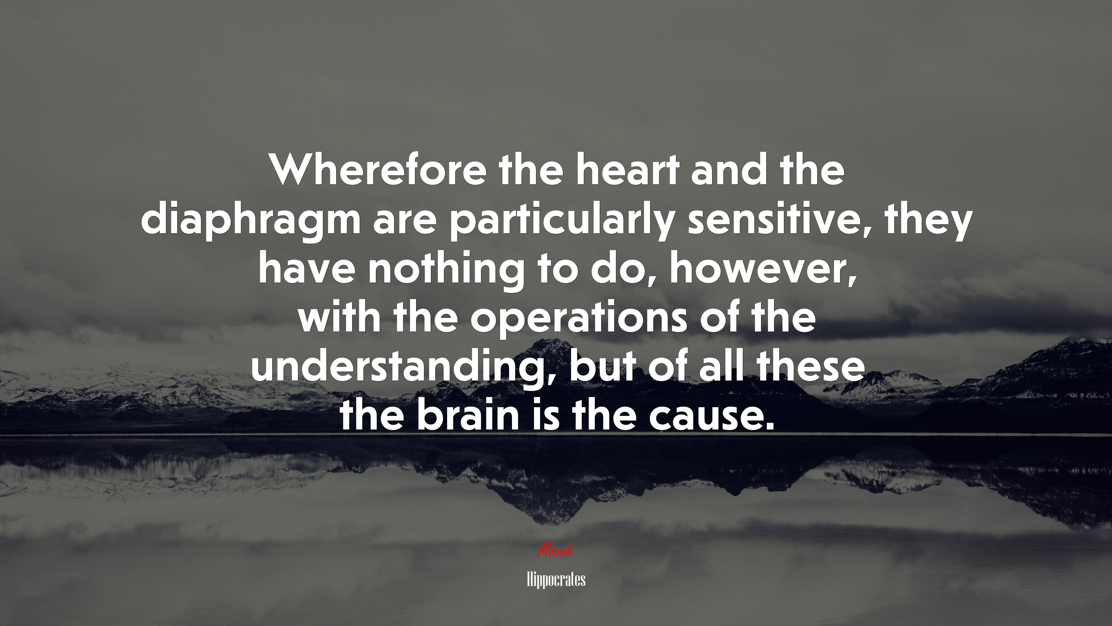 Wherefore the heart and the diaphragm are particularly sensitive, they have nothing to do, however, with the operations of the understanding, but of all these the brain is the cause. | Hippocrates quote HD Wallpaper