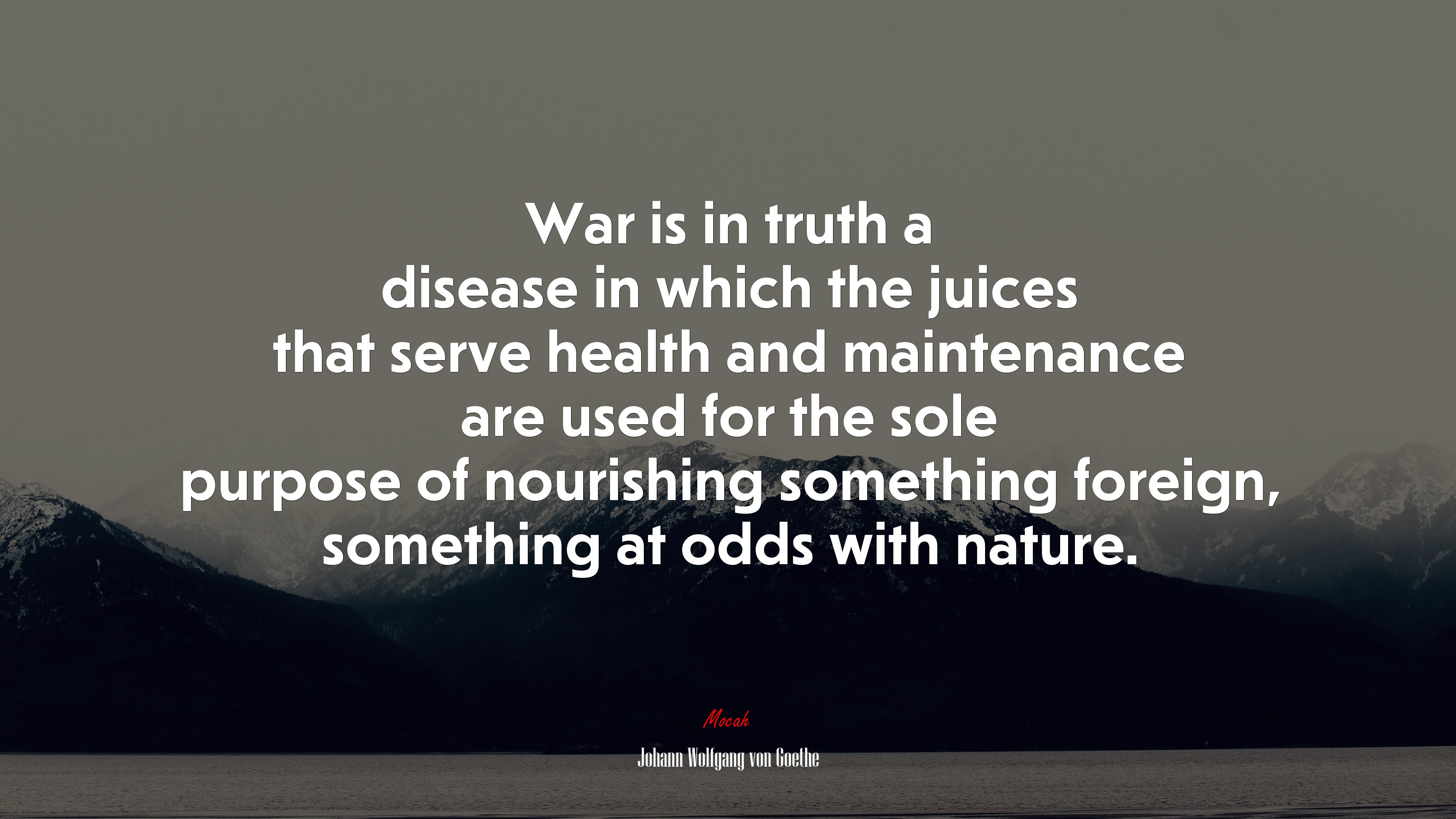 War is in truth a disease in which the juices that serve health and maintenance are used for the sole purpose of nourishing something foreign, something at odds with nature. | Johann Wolfgang von Goethe quote HD Wallpaper