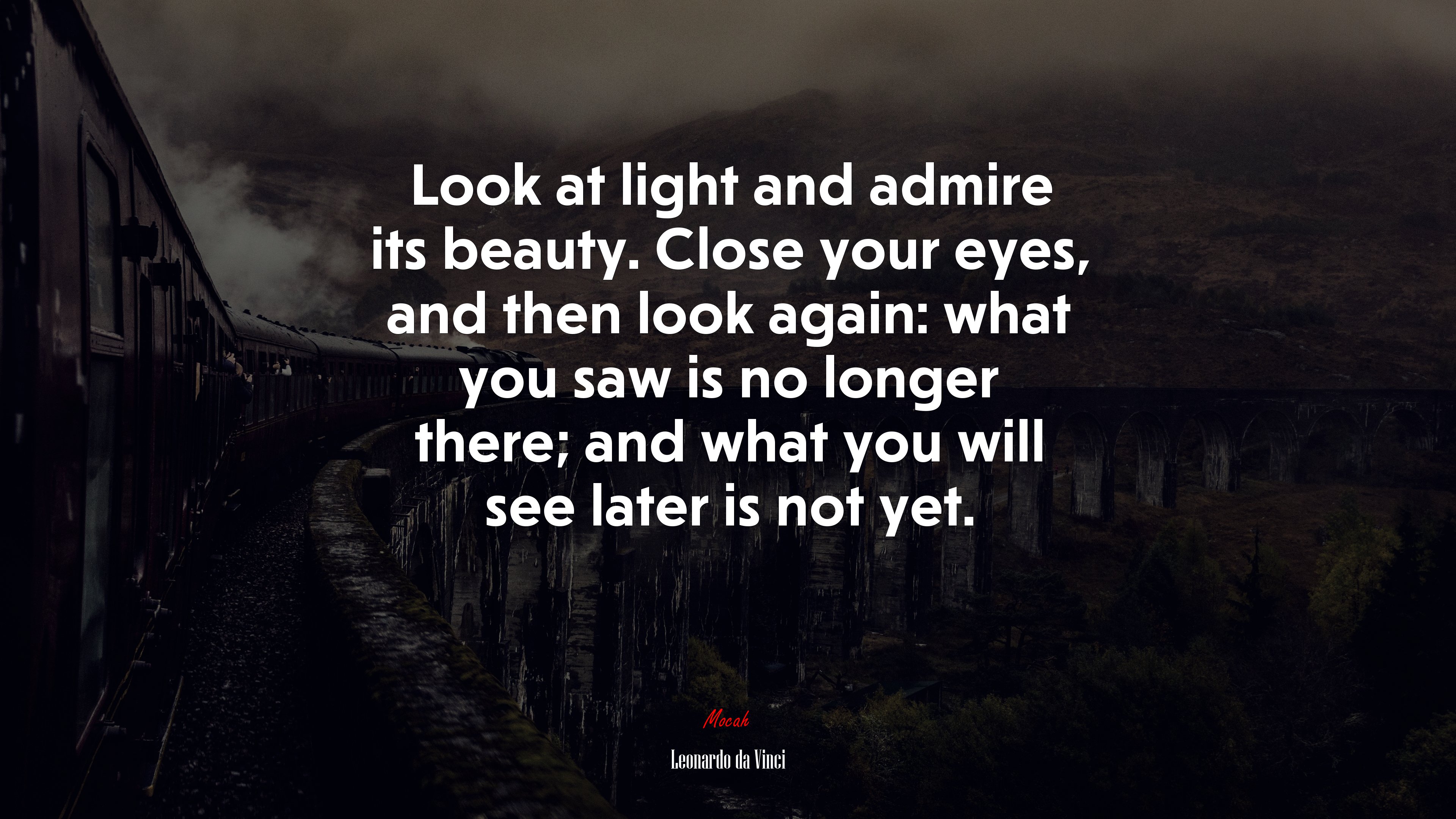 Look at light and admire its beauty. Close your eyes, and then look again: what you saw is no longer there; and what you will see later is not yet. | Leonardo da Vinci quote HD Wallpaper