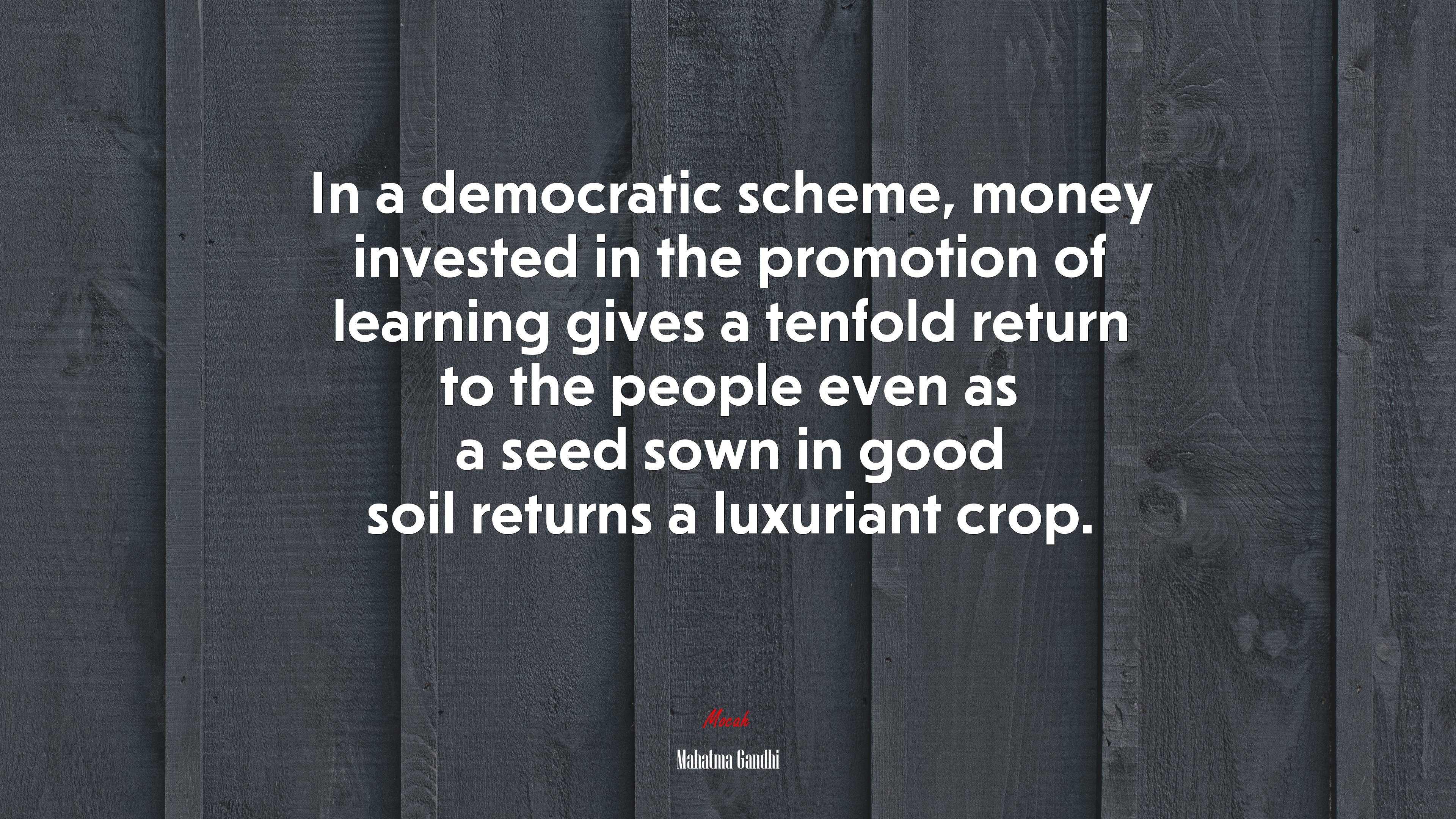 In a democratic scheme, money invested in the promotion of learning gives a tenfold return to the people even as a seed sown in good soil returns a luxuriant crop. | Mahatma Gandhi quote HD Wallpaper
