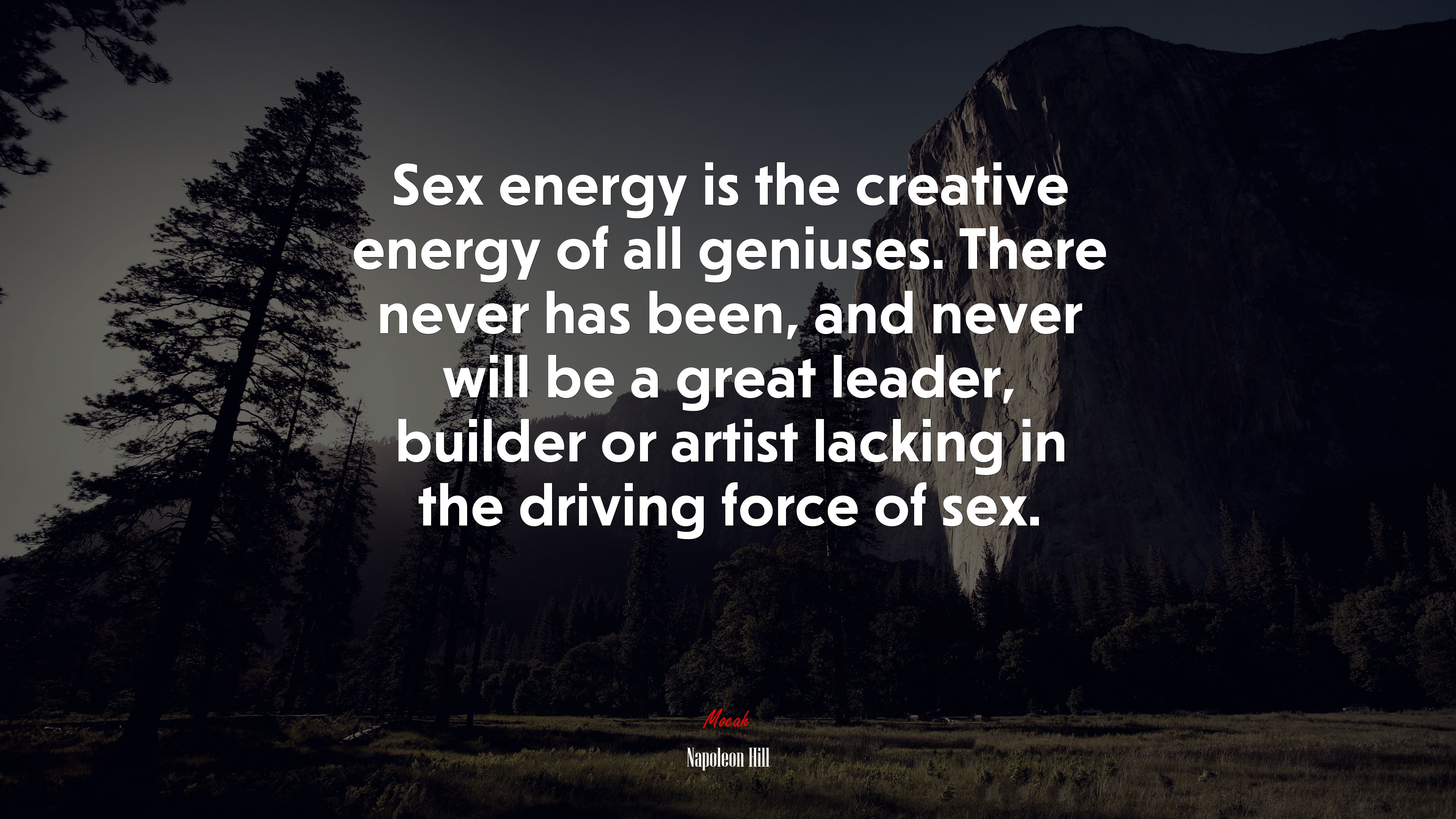 Sex energy is the creative energy of all geniuses. There never has been, and never will be a great leader, builder or artist lacking in the driving force of sex. | Napoleon Hill quote HD Wallpaper