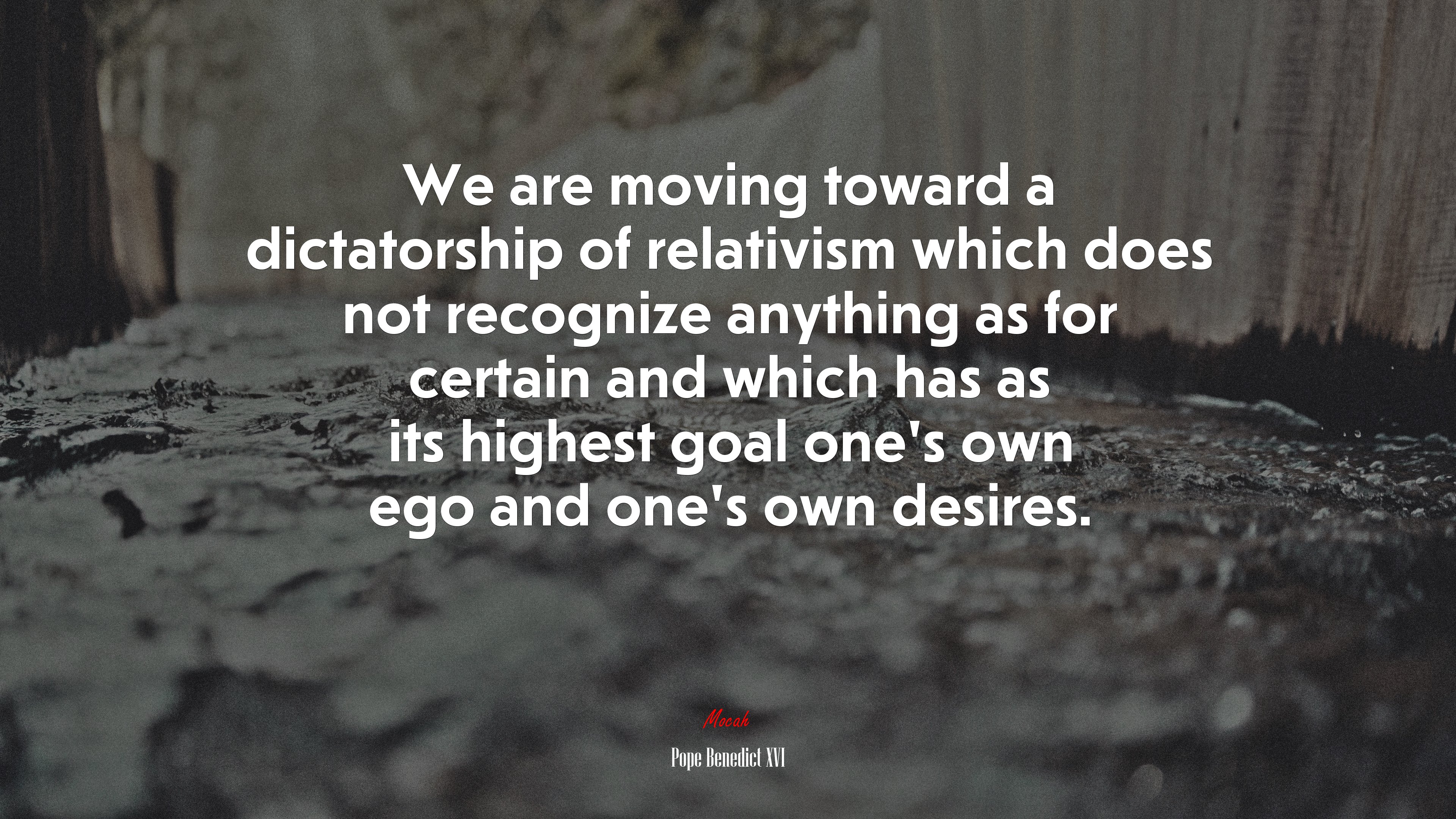 We are moving toward a dictatorship of relativism which does not recognize anything as for certain and which has as its highest goal one’s own ego and one’s own desires. | Pope Benedict XVI quote HD Wallpaper