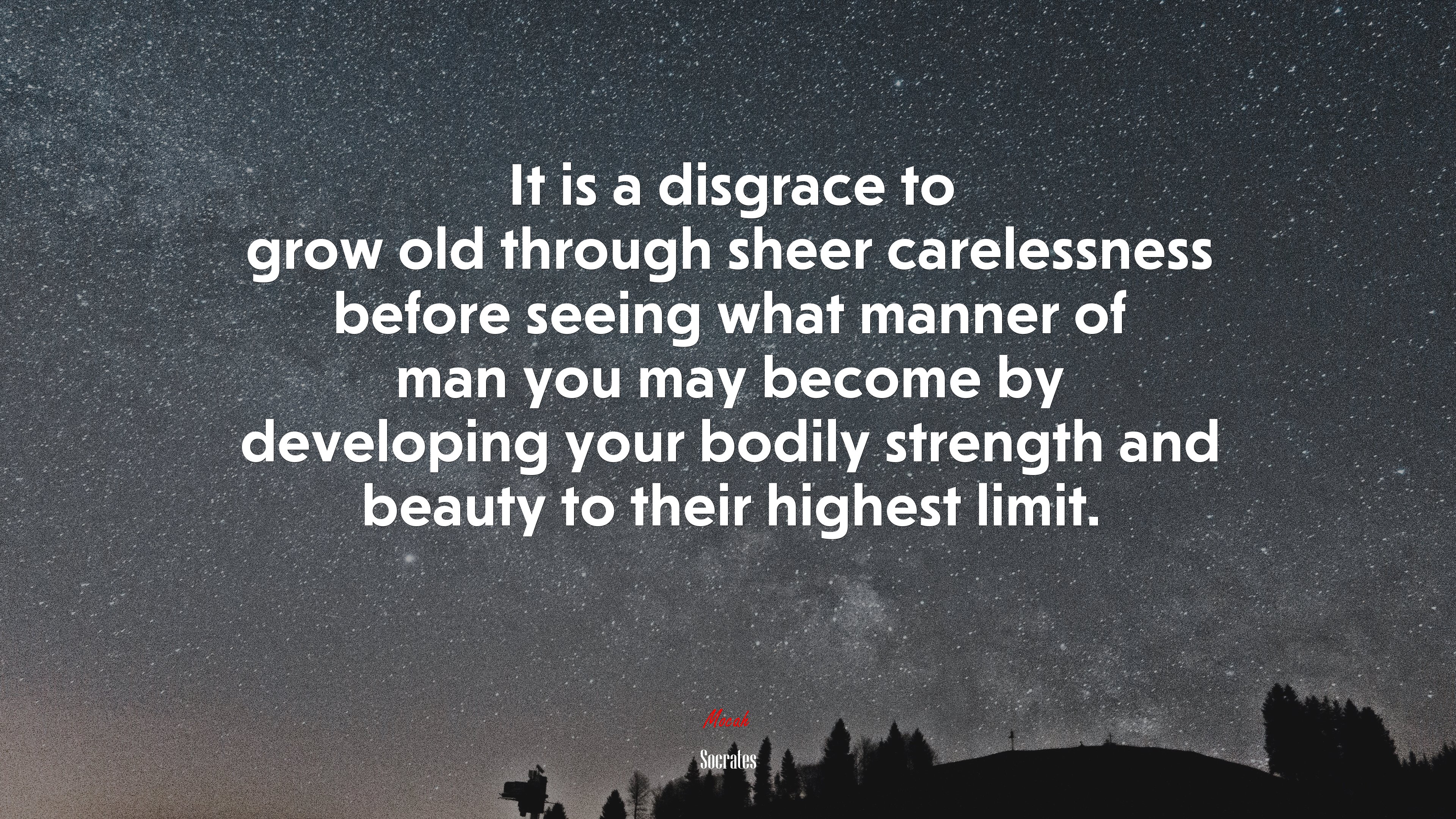 It is a disgrace to grow old through sheer carelessness before seeing what manner of man you may become by developing your bodily strength and beauty to their highest limit. | Socrates quote HD Wallpaper