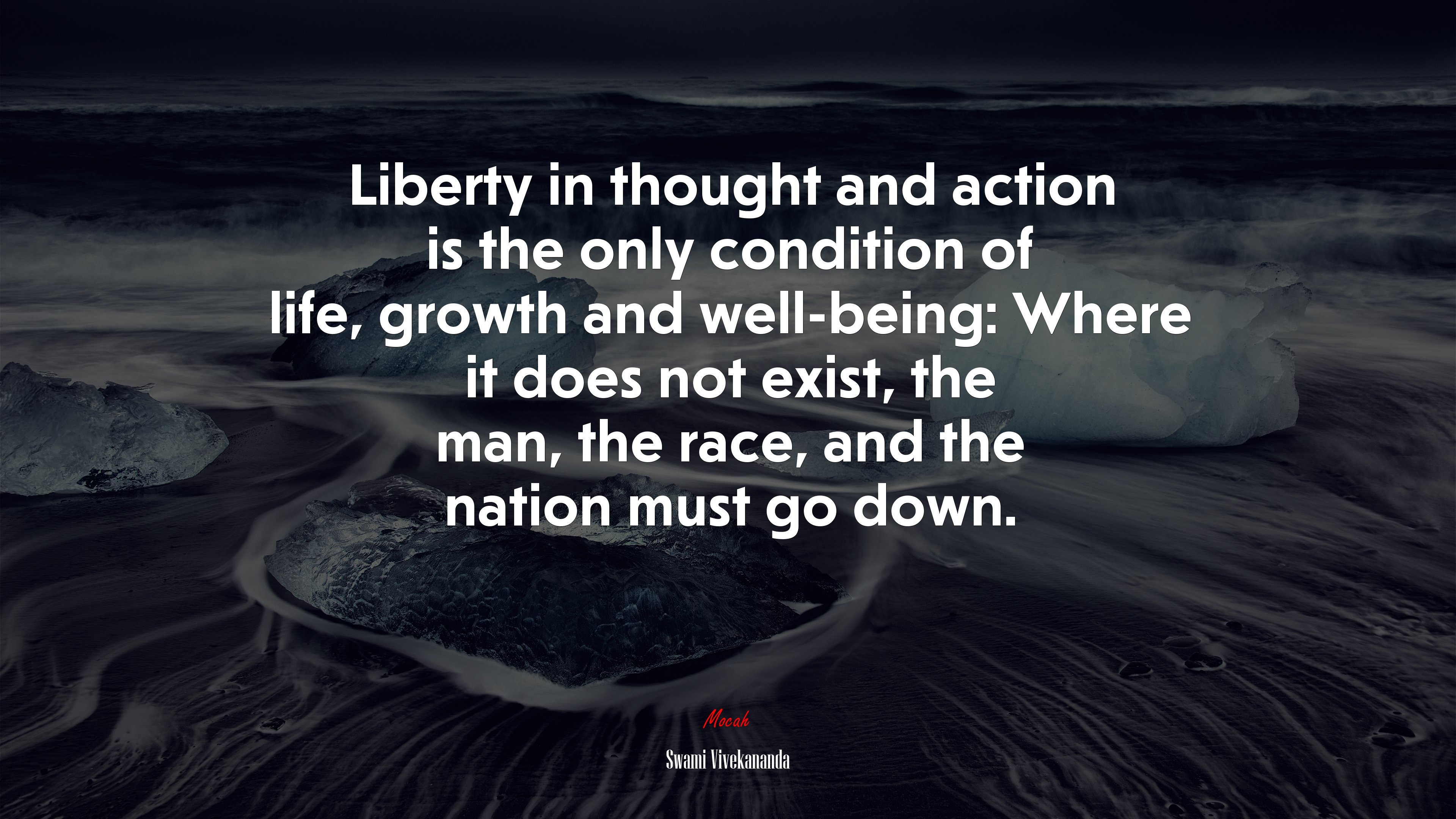 Liberty in thought and action is the only condition of life, growth and well-being: Where it does not exist, the man, the race, and the nation must go down. | Swami Vivekananda quote HD Wallpaper