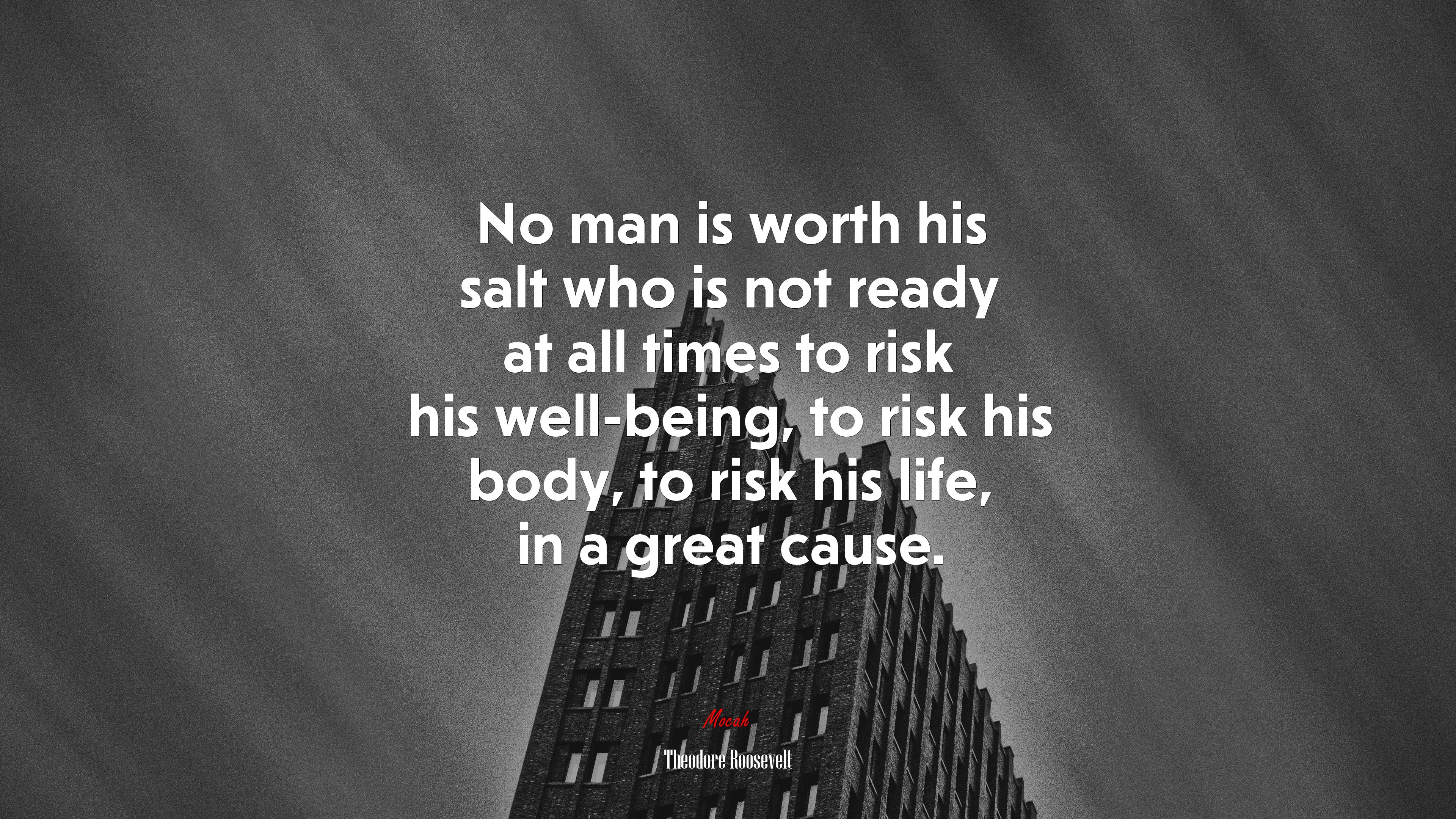 No man is worth his salt who is not ready at all times to risk his well-being, to risk his body, to risk his life, in a great cause. | Theodore Roosevelt quote HD Wallpaper