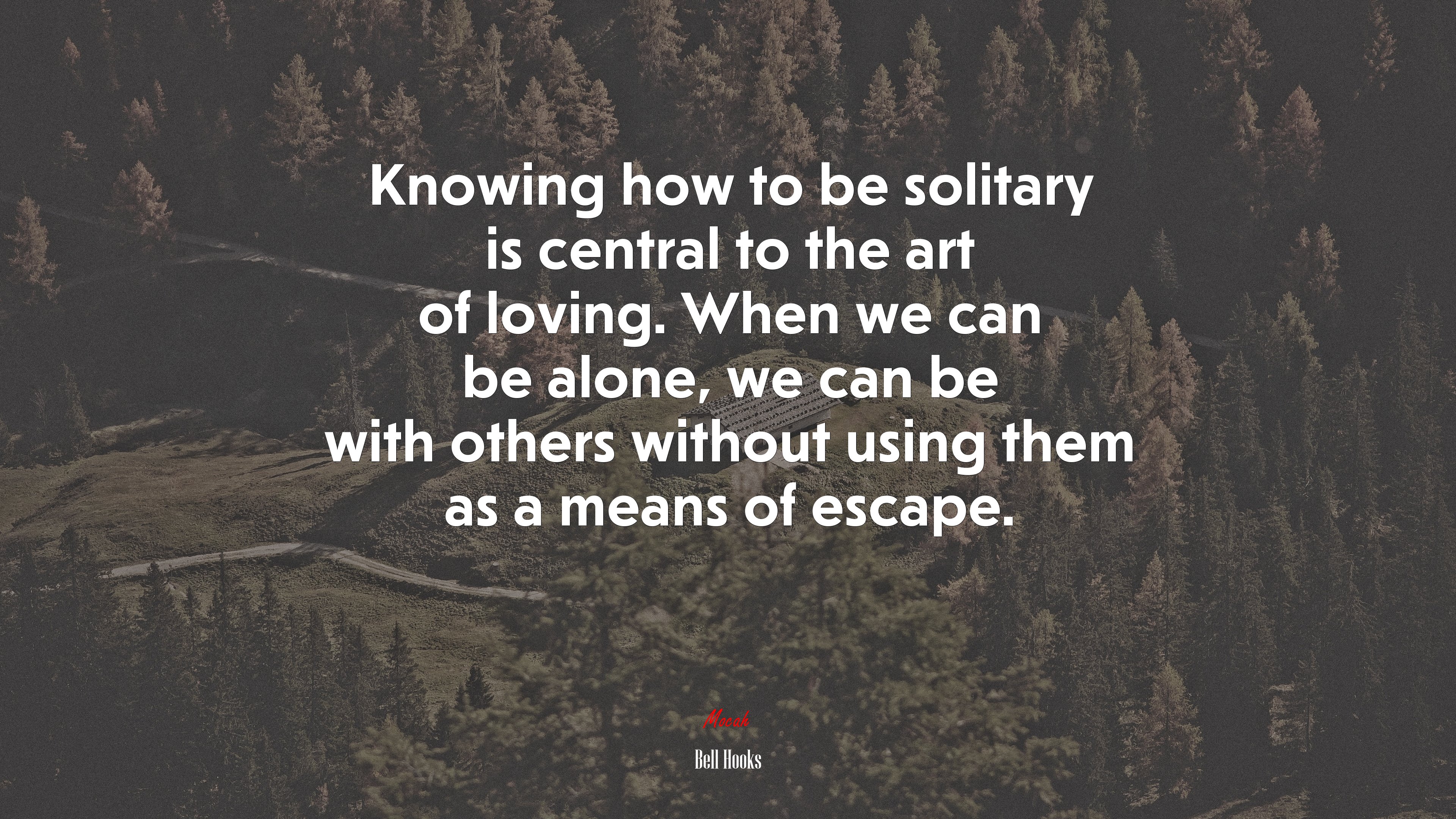 Knowing how to be solitary is central to the art of loving. When we can be alone, we can be with others without using them as a means of escape. | Bell Hooks quote HD Wallpaper