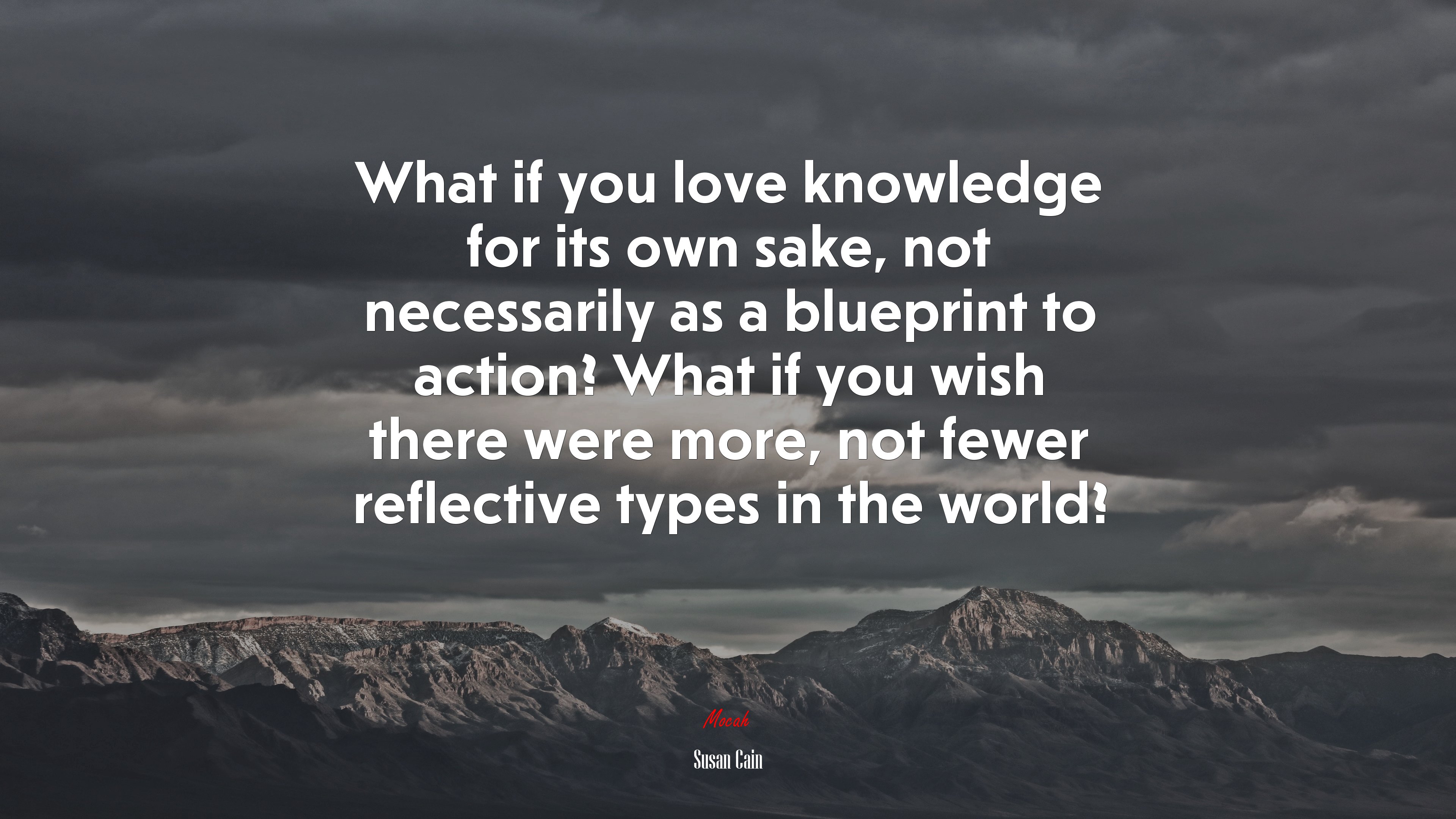 What if you love knowledge for its own sake, not necessarily as a blueprint to action? What if you wish there were more, not fewer reflective types in the world? | Susan Cain quote HD Wallpaper