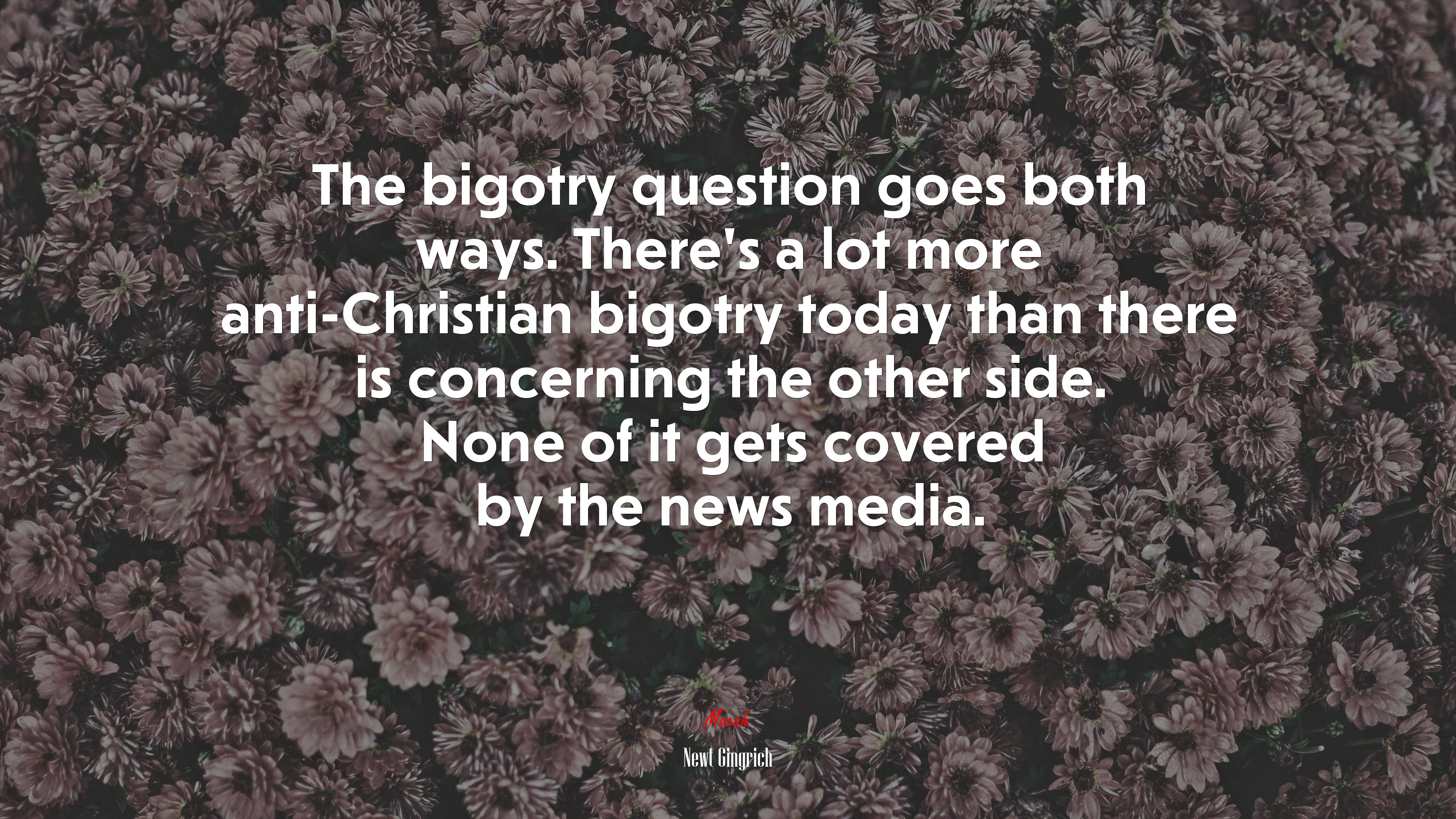 The bigotry question goes both ways. There’s a lot more anti-Christian bigotry today than there is concerning the other side. None of it gets covered by the news media. | Newt Gingrich quote HD Wallpaper